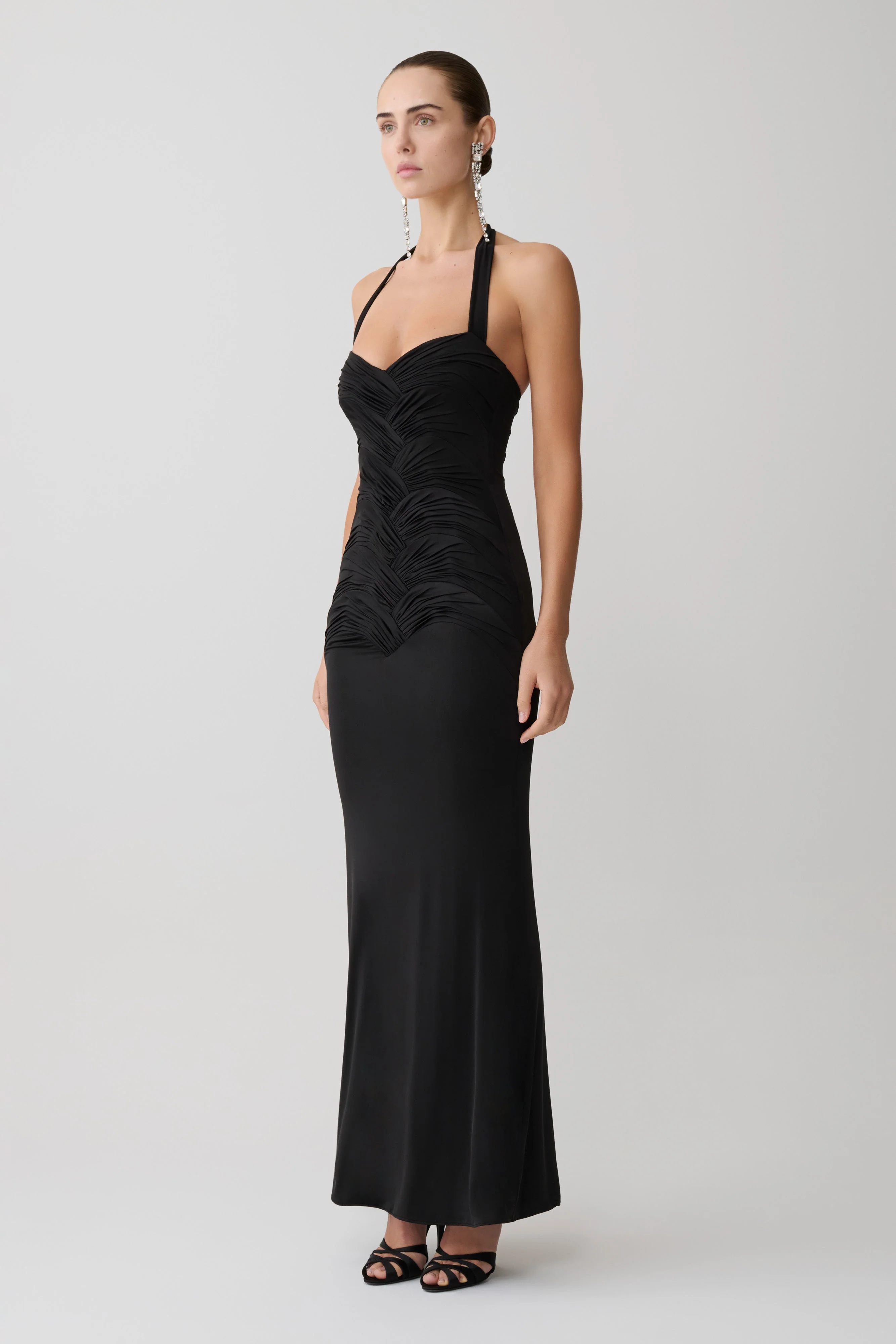 Hoai Gathered Slinky Halter Maxi Dress - Black - Image 4