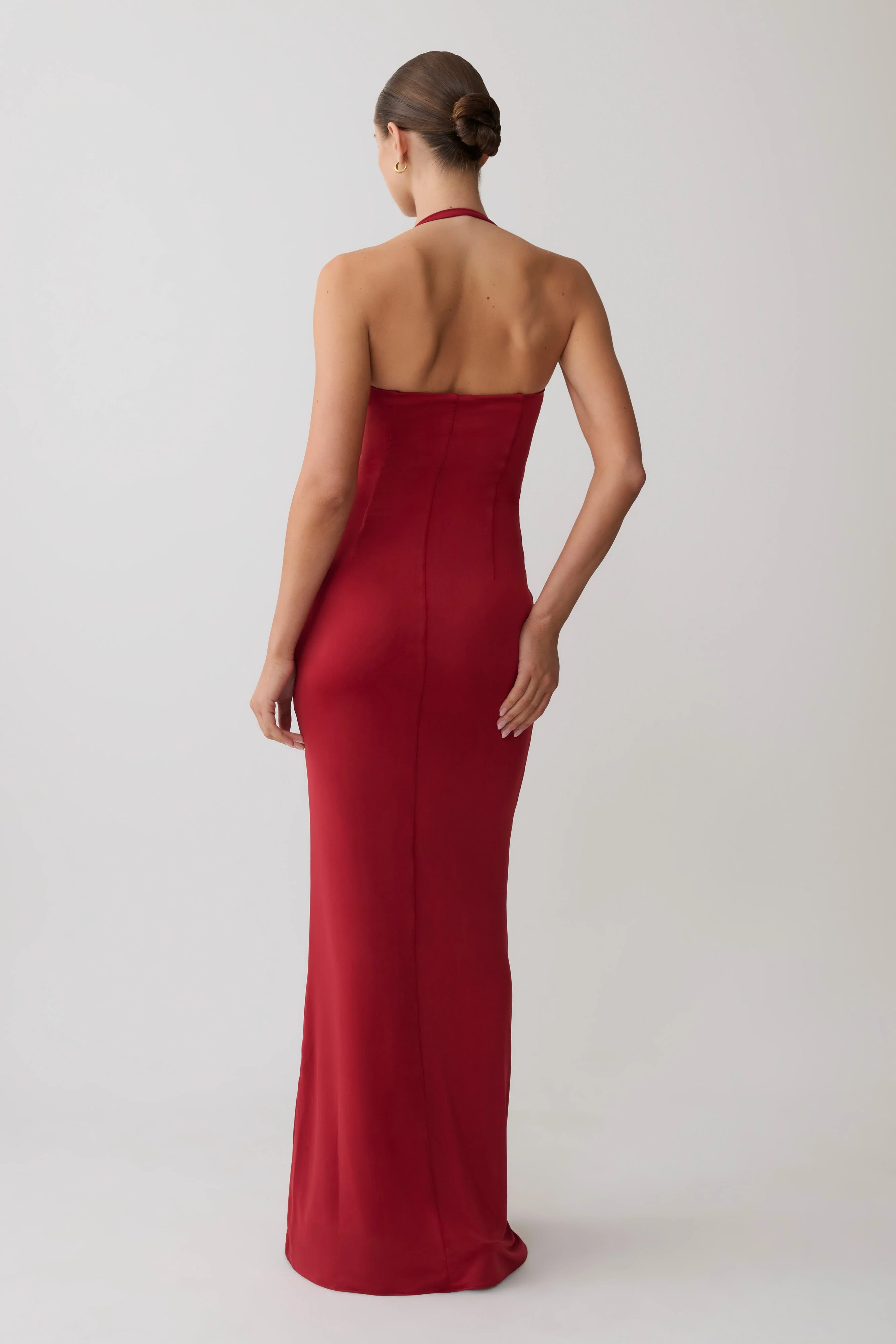 Hoai Gathered Slinky Halter Maxi Dress - Deep Red - Image 3