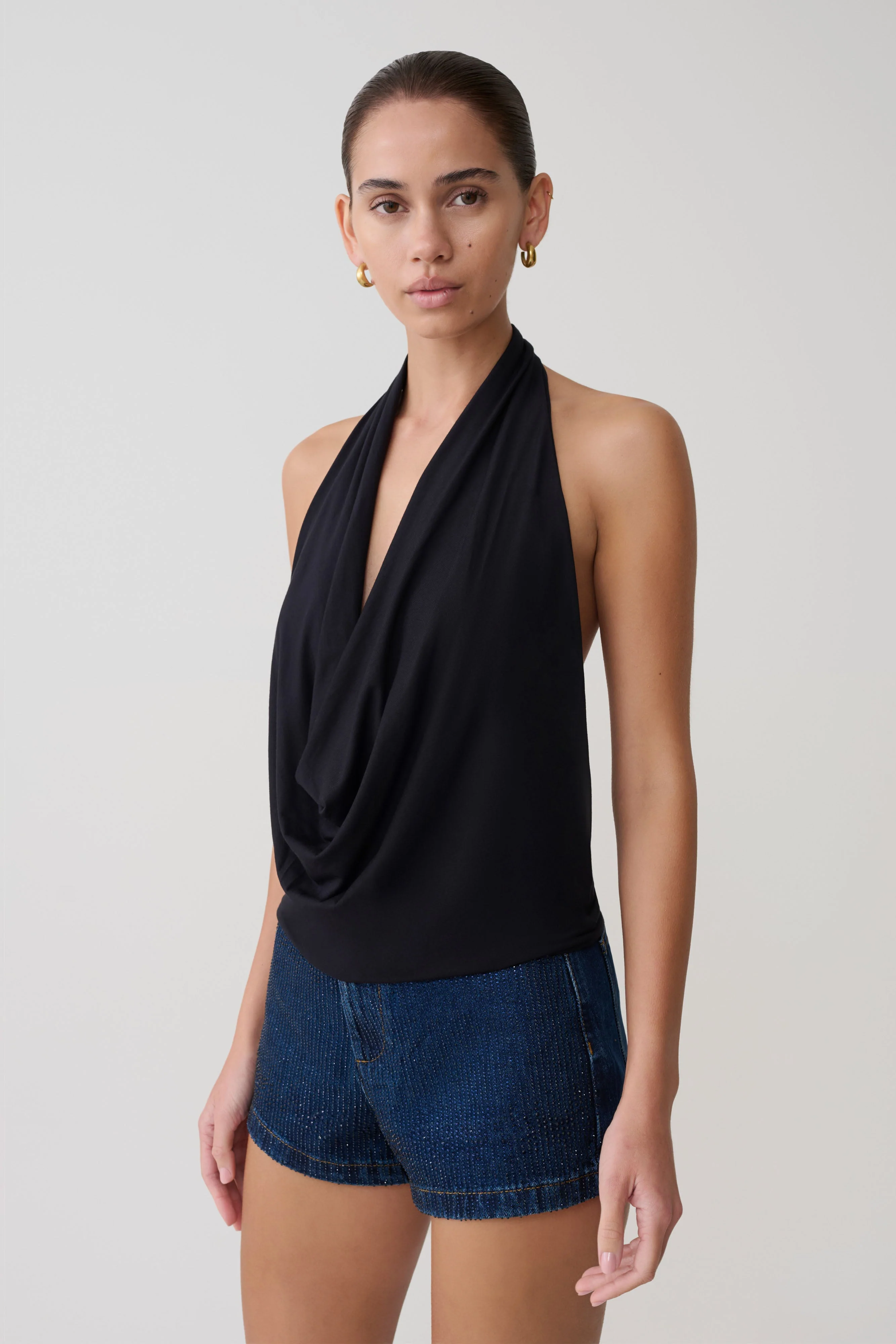Huyen Cowl Front Modal Top - Black - Image 3