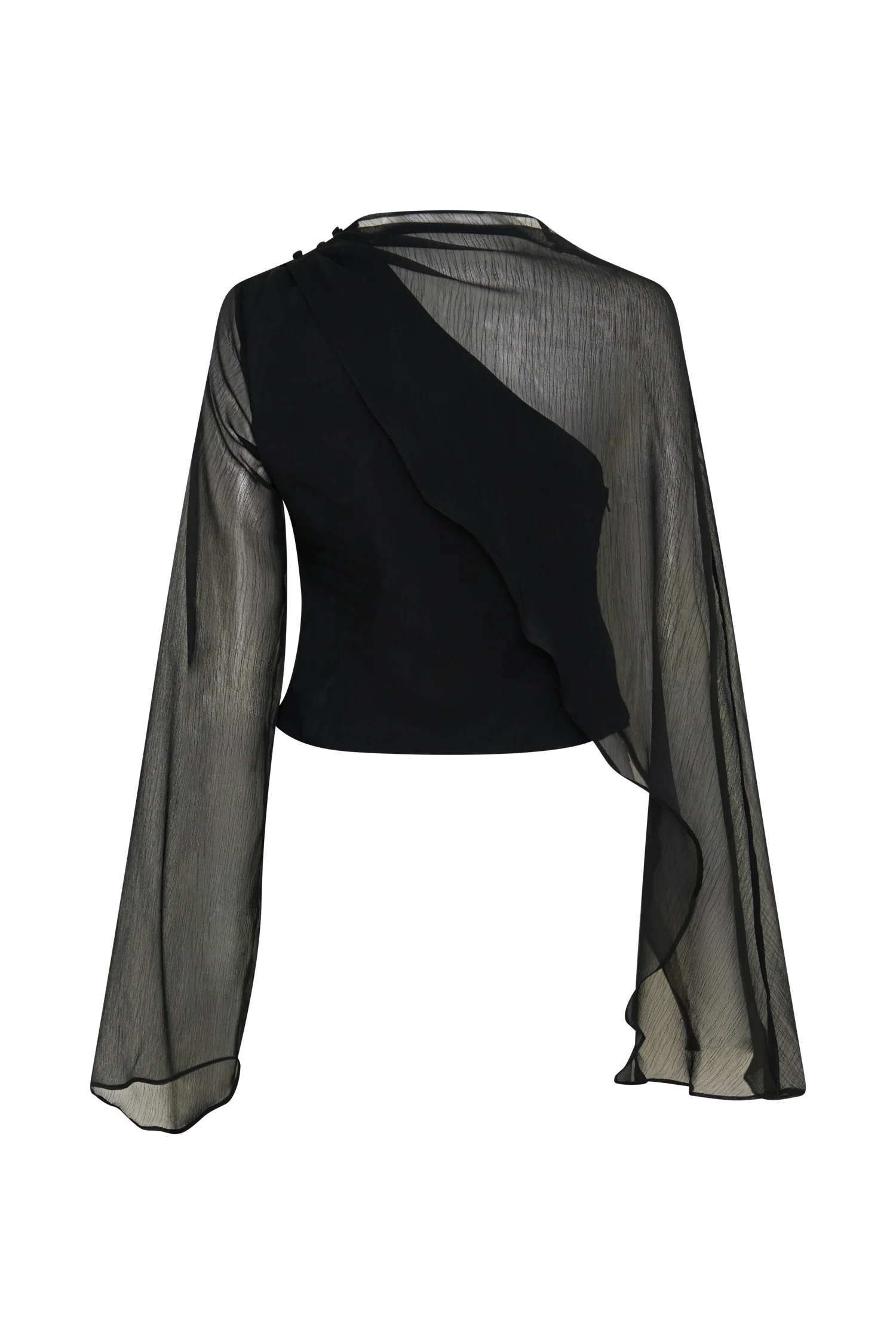 Ida Sheer Asymmetrical Long Sleeve Cape - Black - Image 7