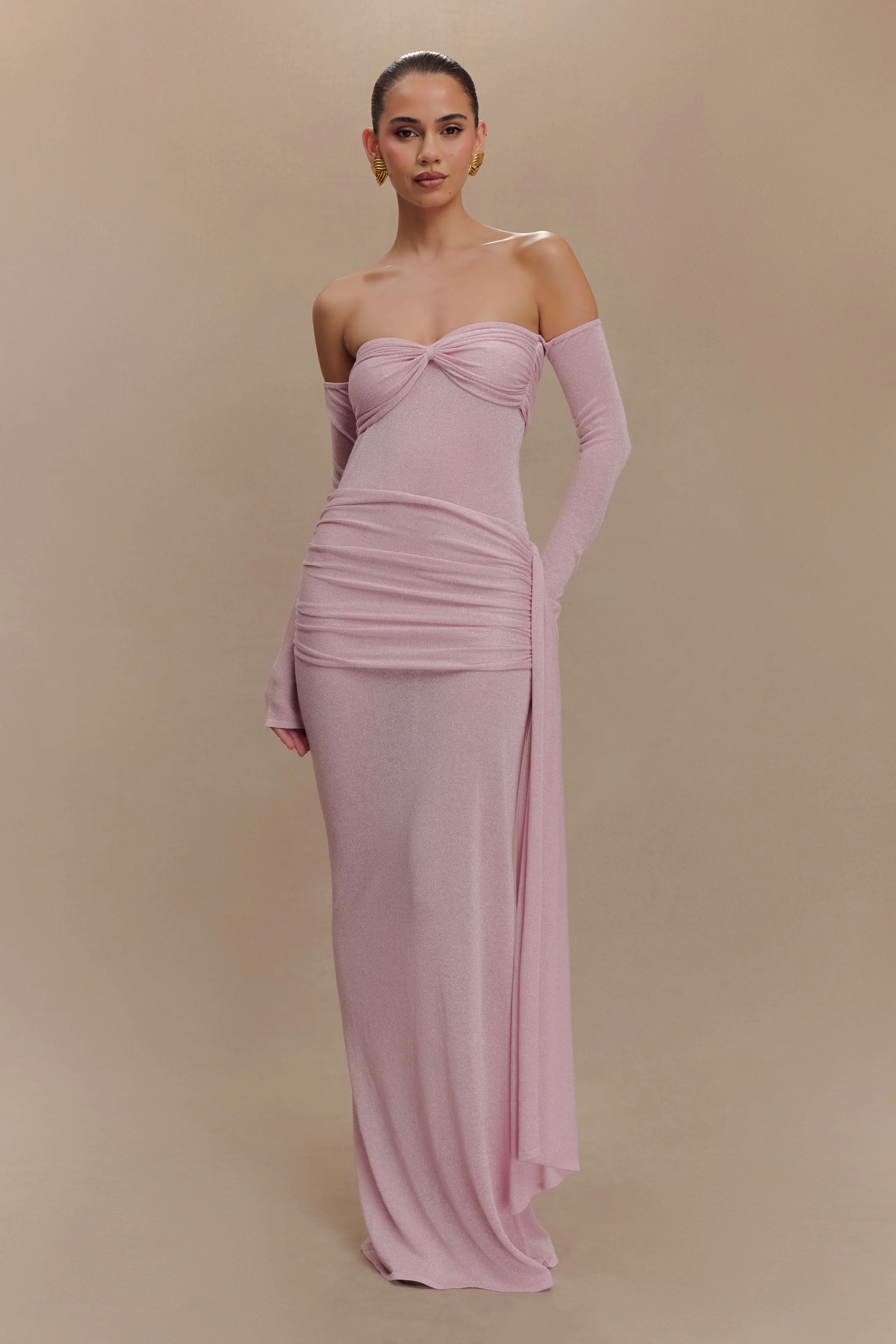 Ingrid Metallic Knit Maxi Dress - Baby Pink - Image 2