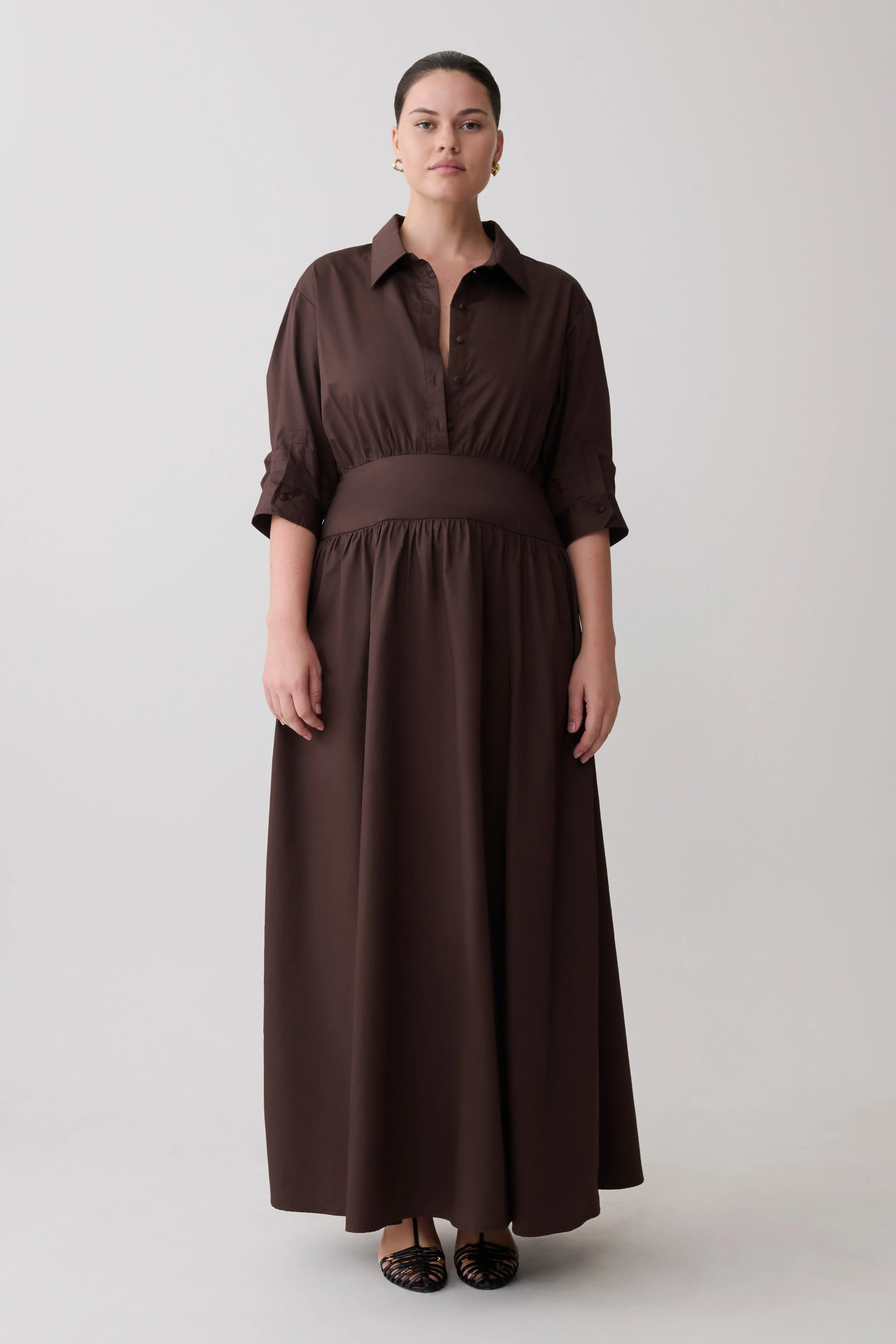Isolde Long Sleeve Cotton Maxi Dress - Dark Chocolate - Image 11