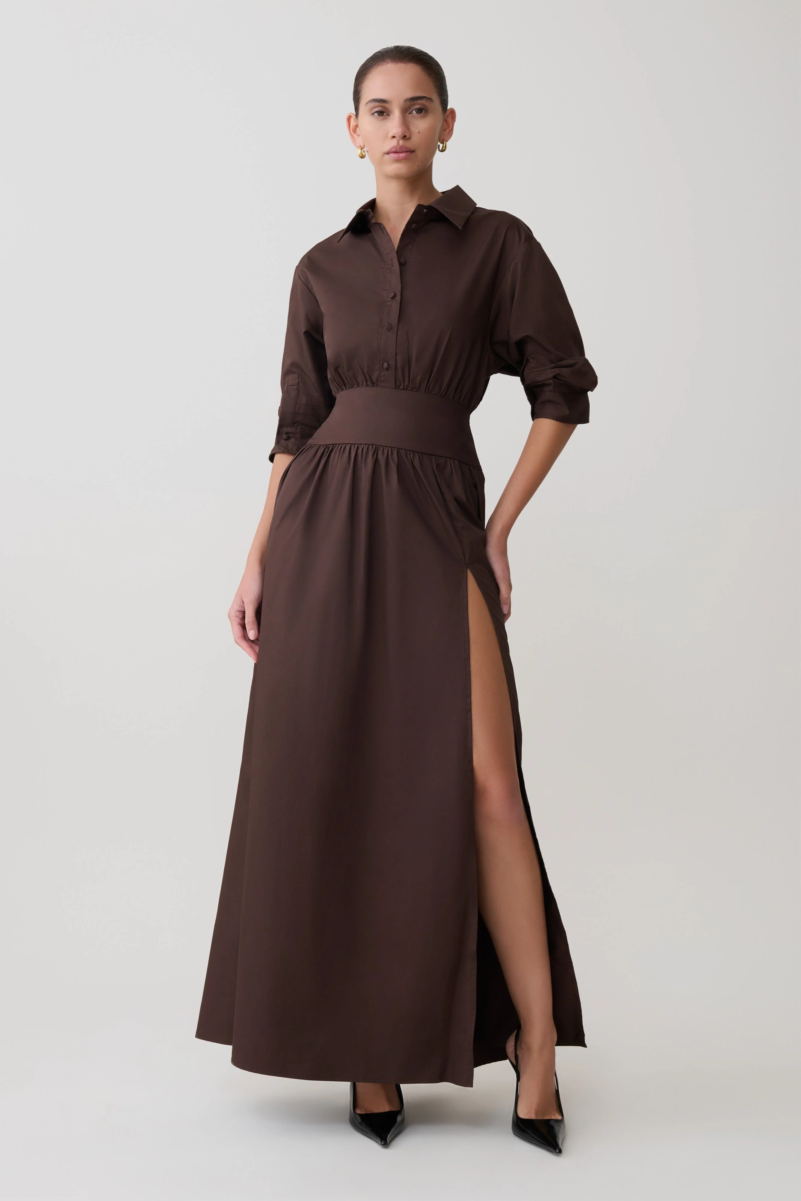 Isolde Long Sleeve Cotton Maxi Dress - Dark Chocolate - Image 2