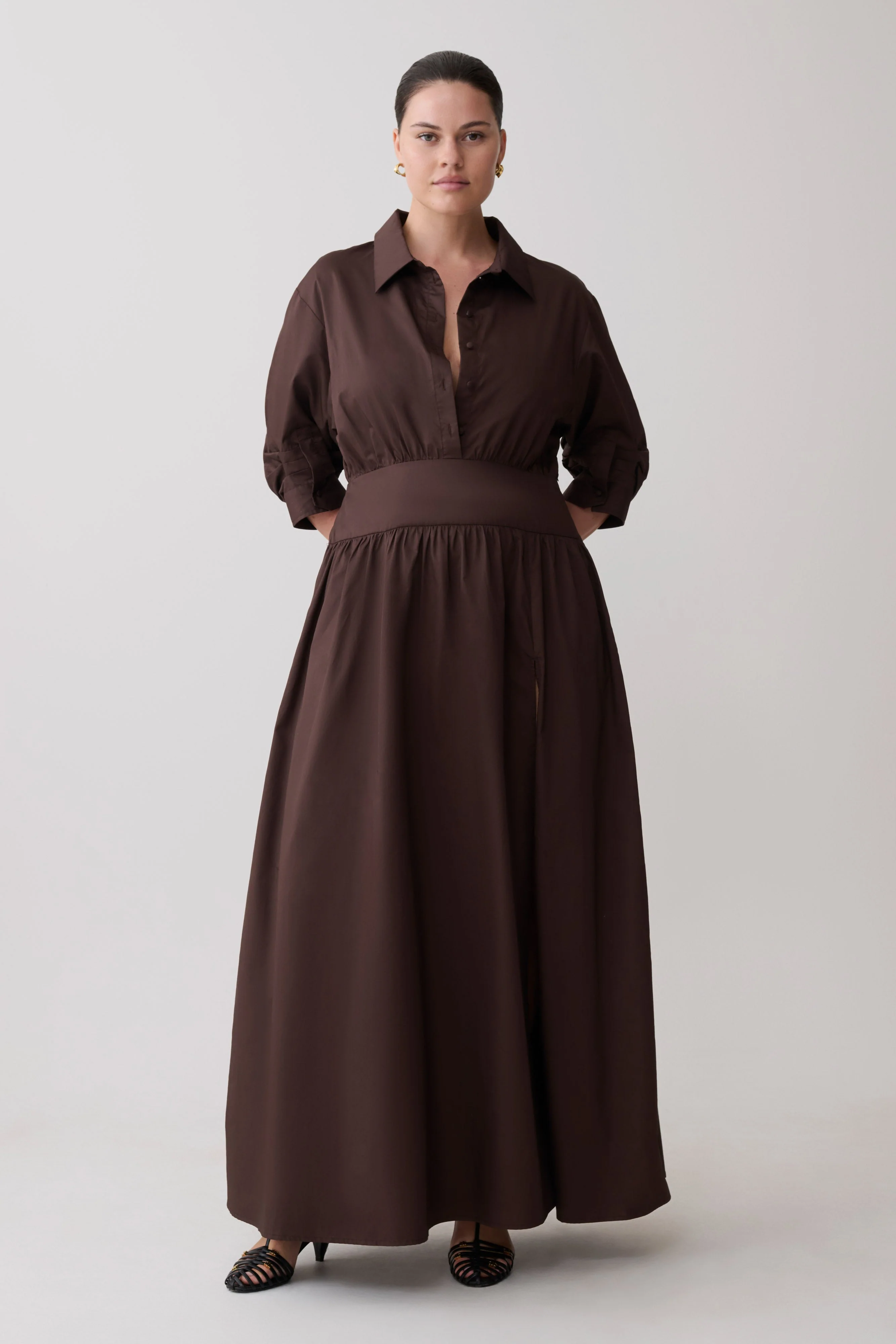 Isolde Long Sleeve Cotton Maxi Dress - Dark Chocolate - Image 8
