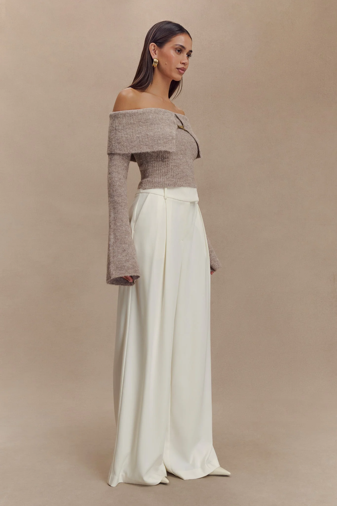 Jacqueline Pleated Wide Leg Pants - Ivory - Image 7