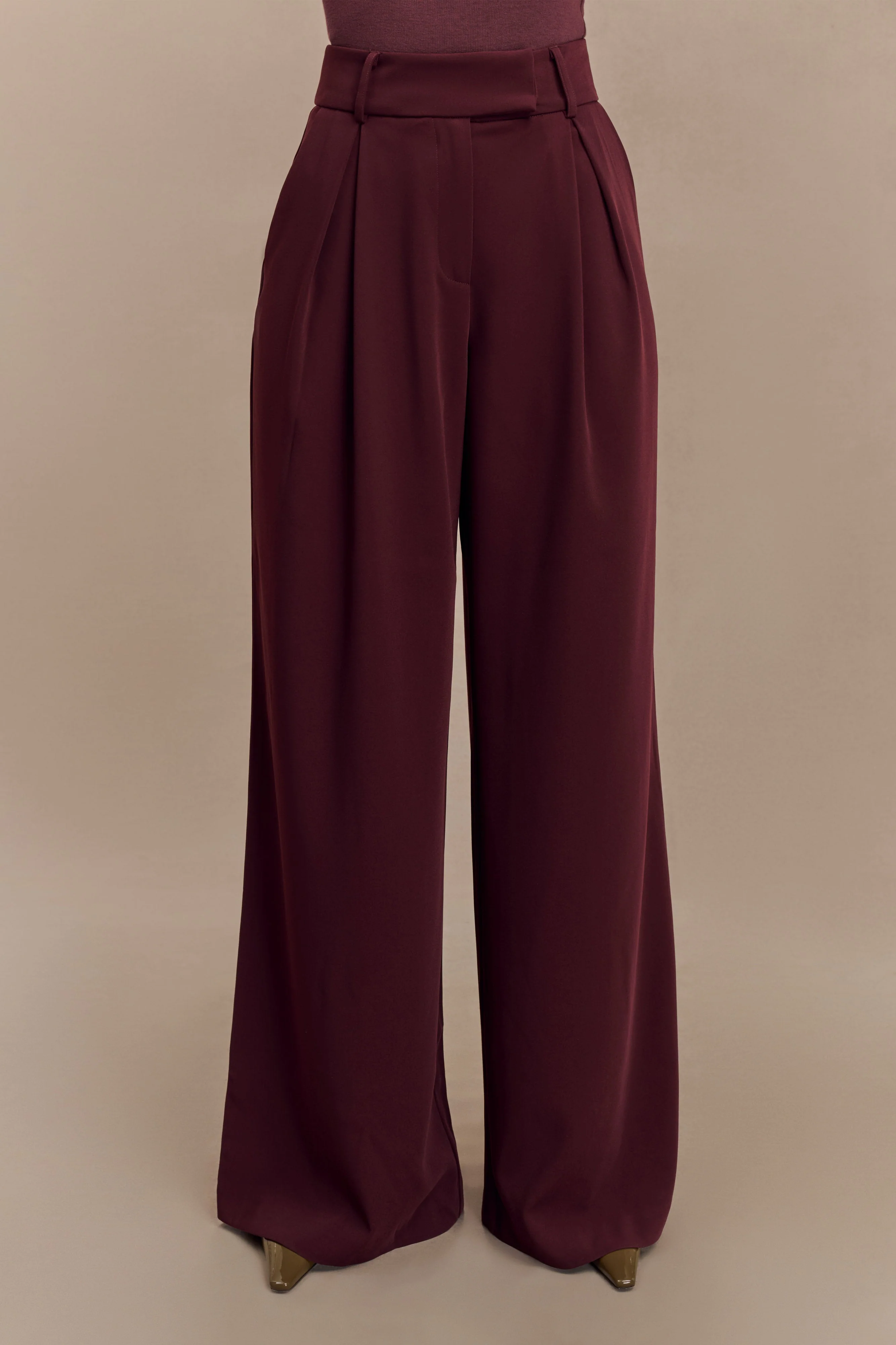 Jacqueline Pleated Wide Leg Pants - Mahogany - Image 5