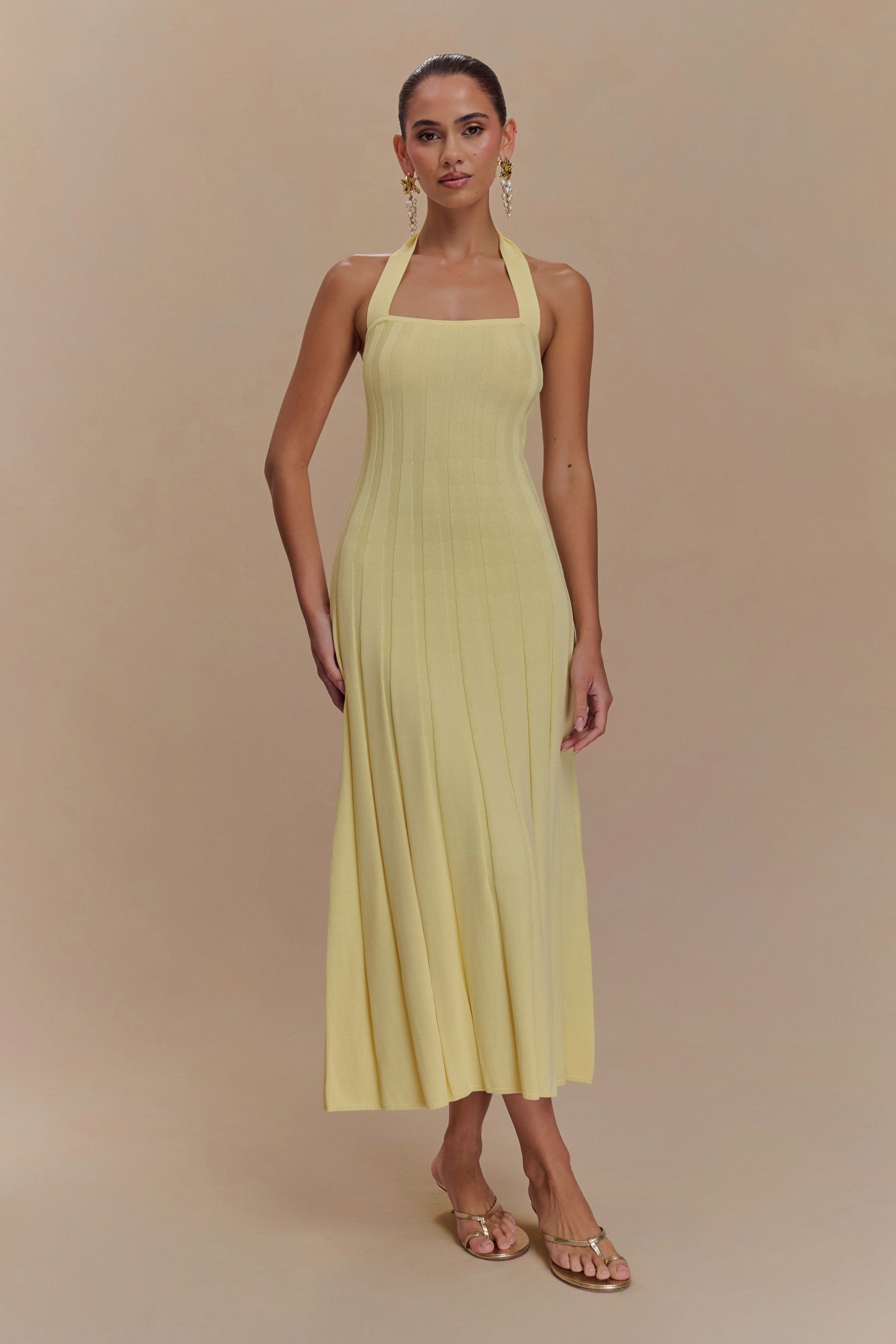 Jacqui Halter Knit Midi Dress - Lemon - Image 5