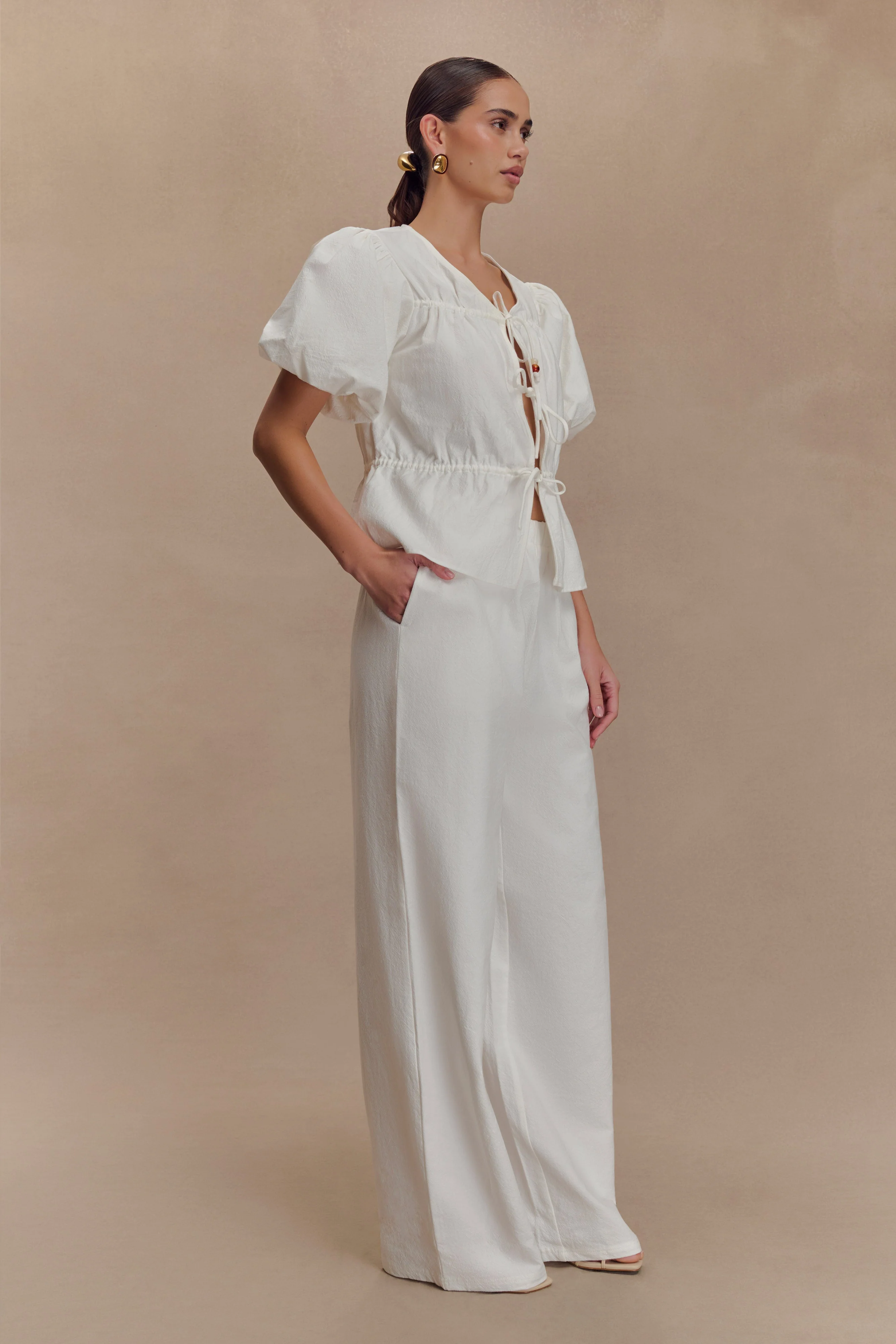 Janayia Cotton Wide Leg Pants - White - Image 4