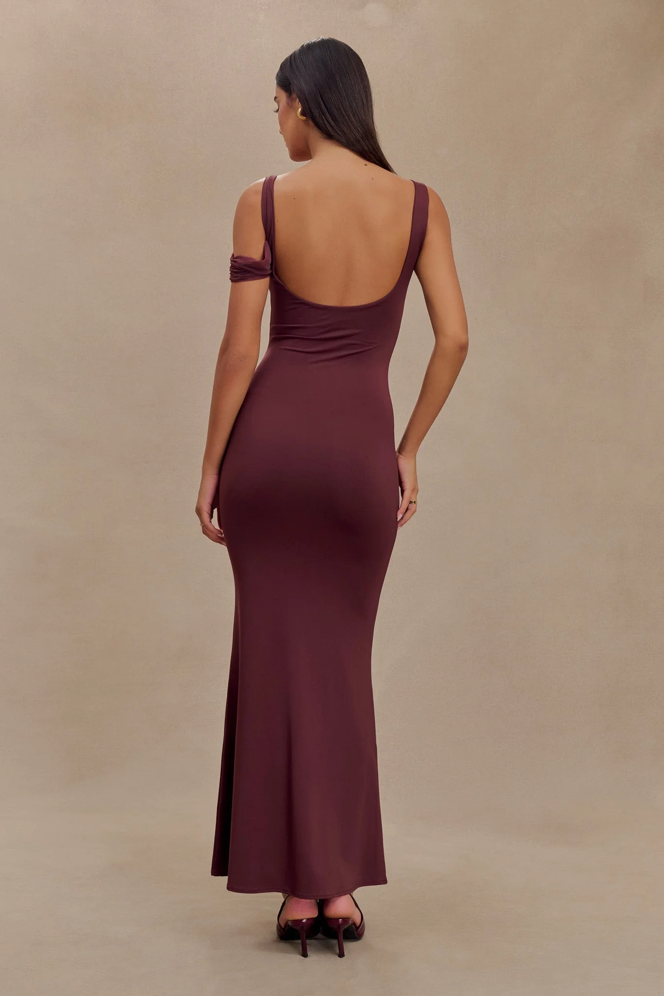 Janette Recycled Nylon And Mesh Sleeveless Maxi Dress - Mahogany - Image 2