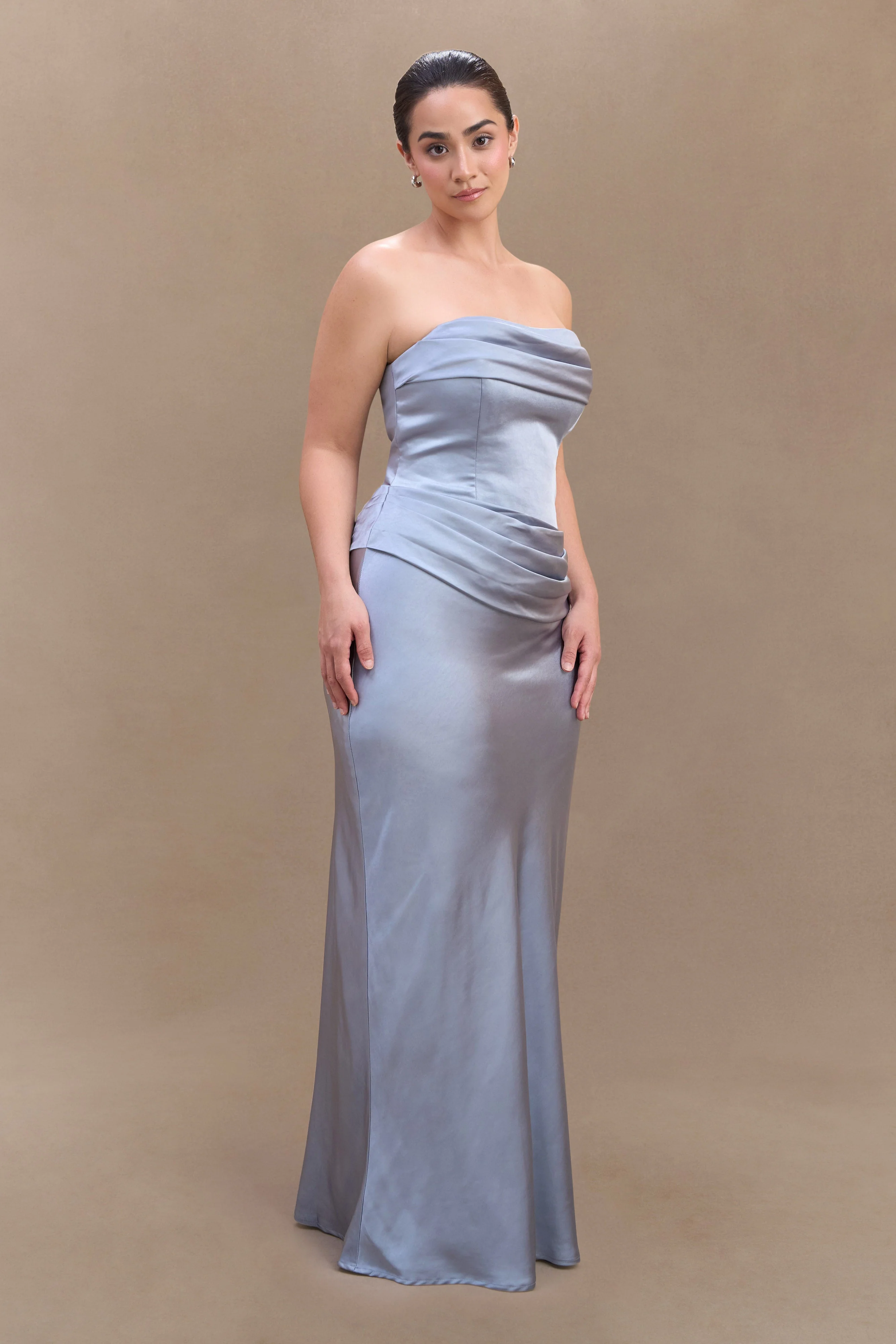 Jasmine Strapless Satin Maxi Dress - Frosted Blue - Image 6