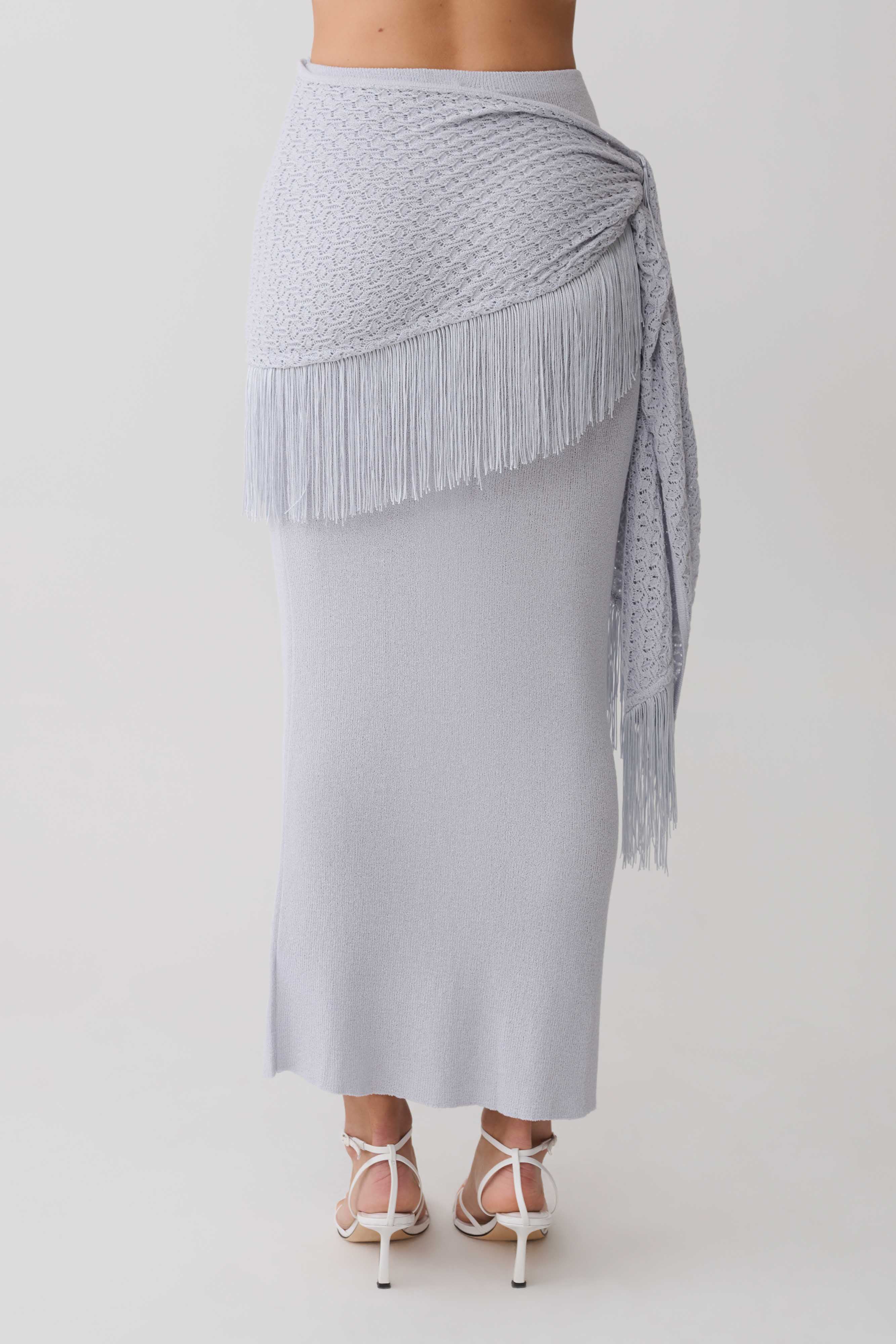 Jaytee Knit Maxi Skirt With Fringe Tie - Sky Blue - Image 6