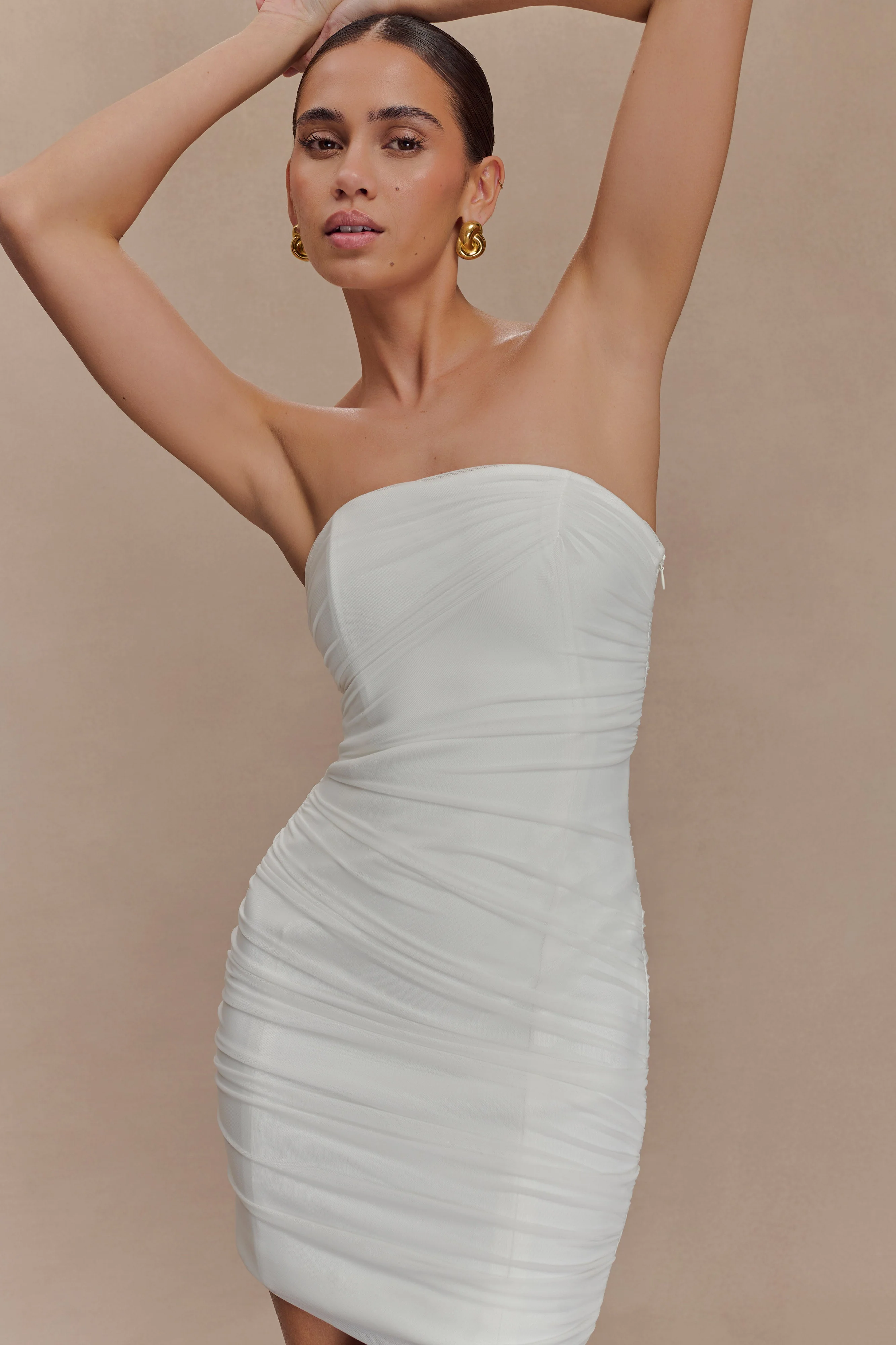 Jianna Strapless Mesh Mini Dress - White - Image 3