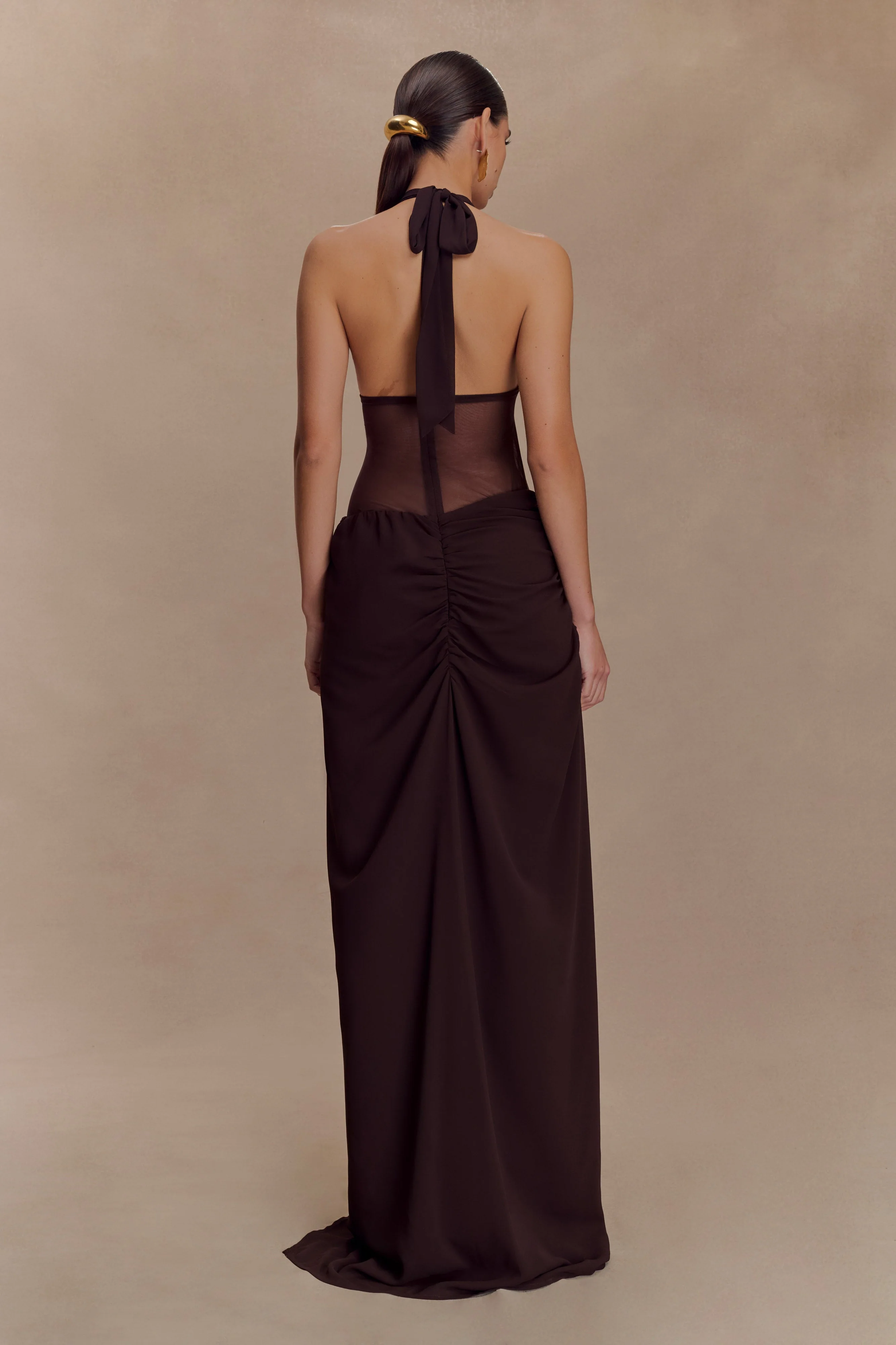 Jonna Chiffon And Mesh Maxi Dress - Dark Chocolate - Image 3