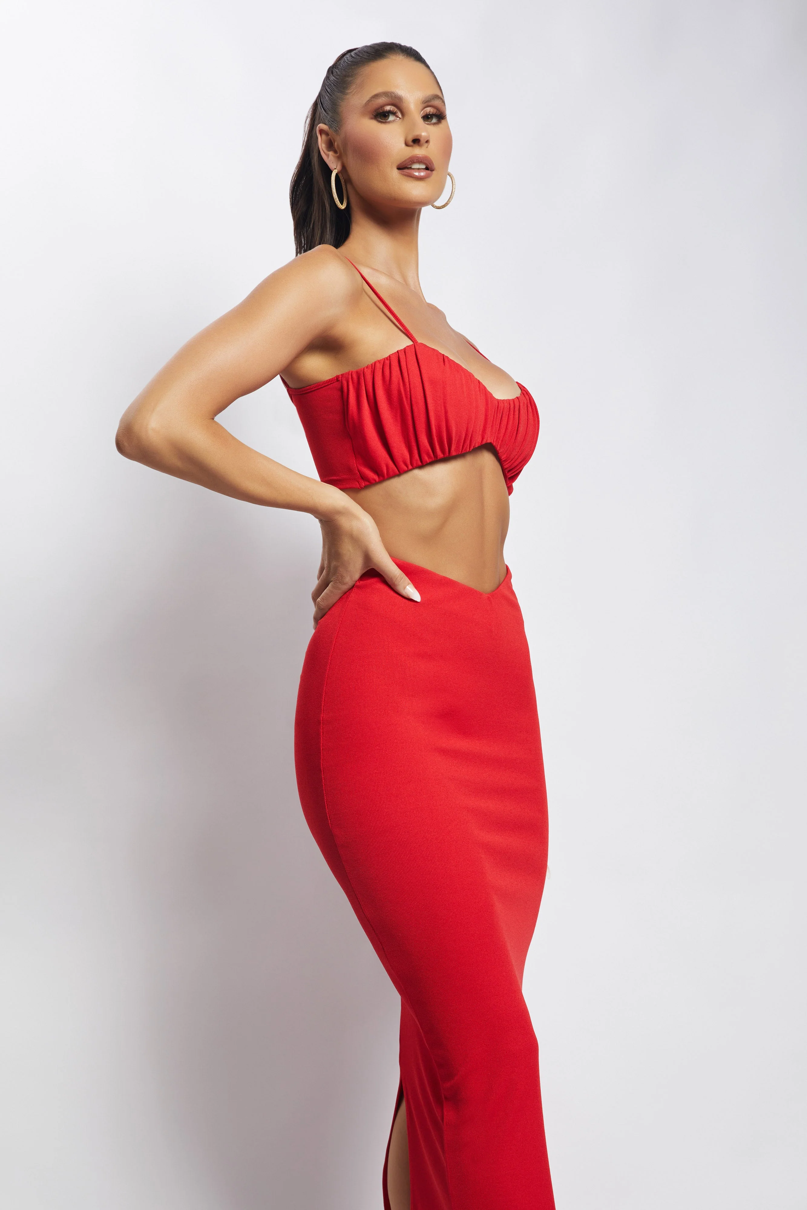 Jordan Ruched Front V Front Top - Red - Image 6