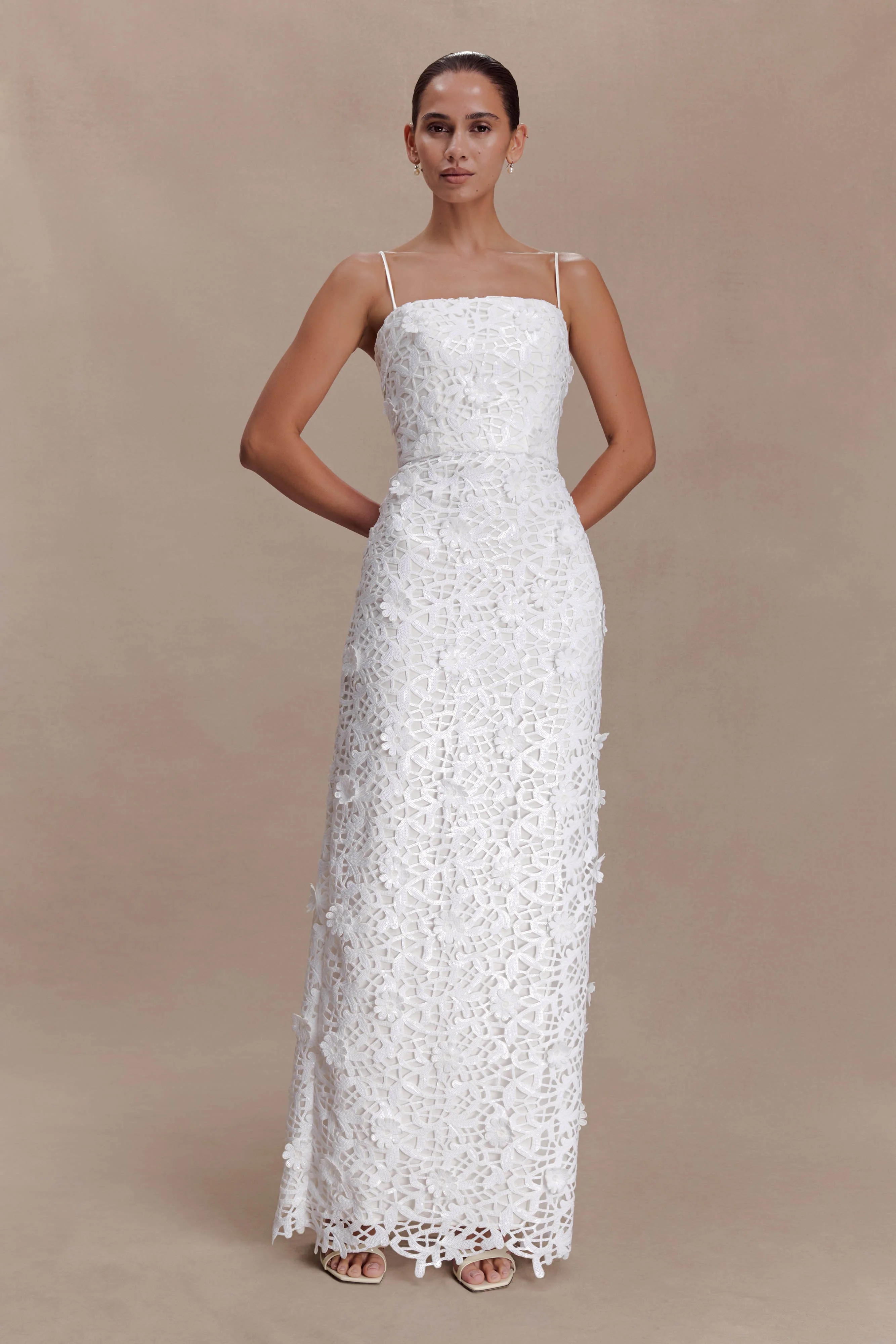 Josefa Sequin Lace Maxi Dress - White - Image 2
