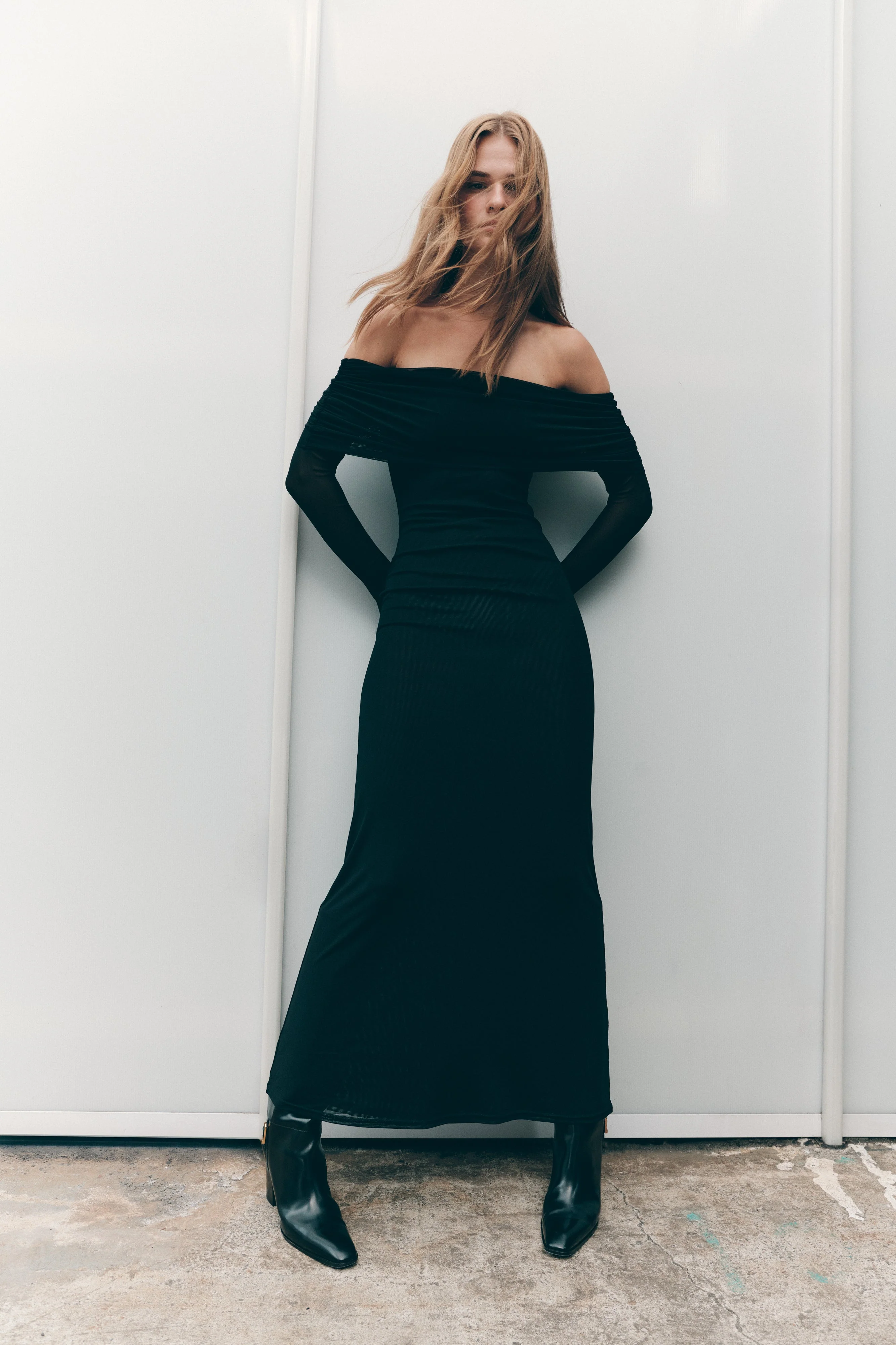 Josie Off Shoulder Mesh Maxi Dress - Black - Image 6