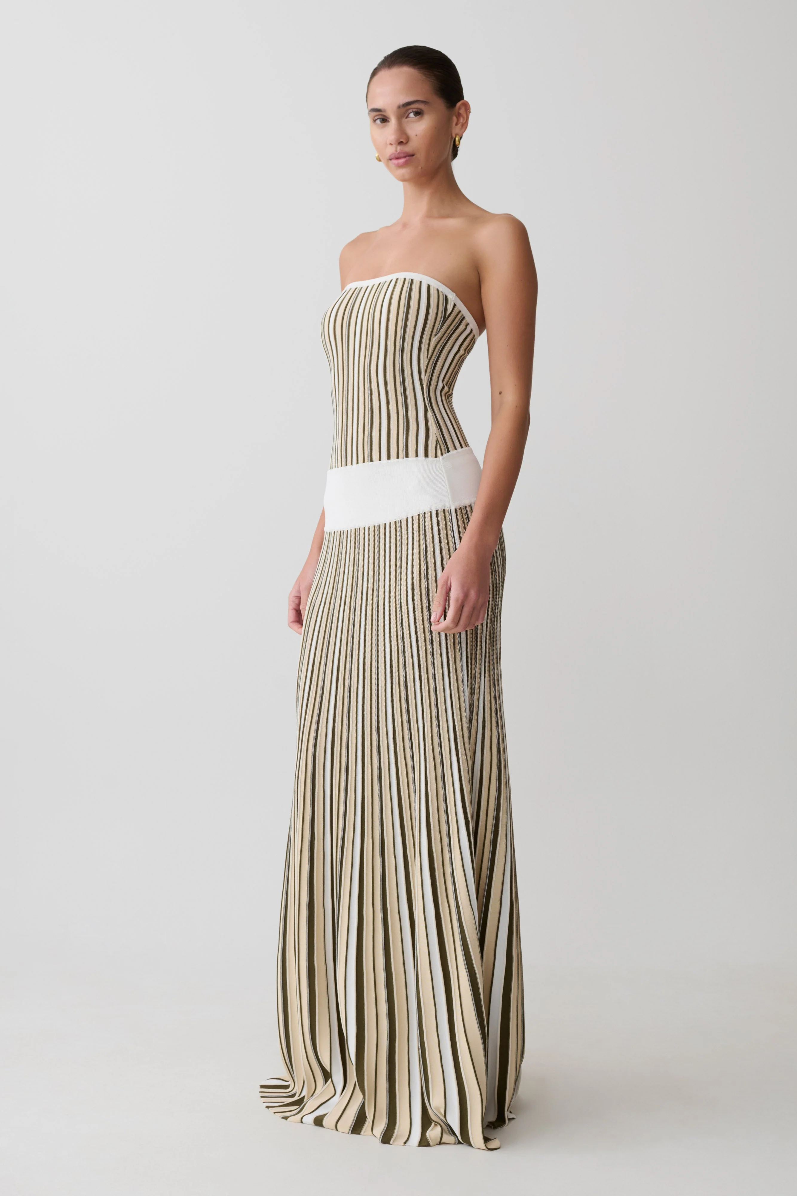 Joyce Stripe Maxi Knit Dress - Khaki/Ivory - Image 4