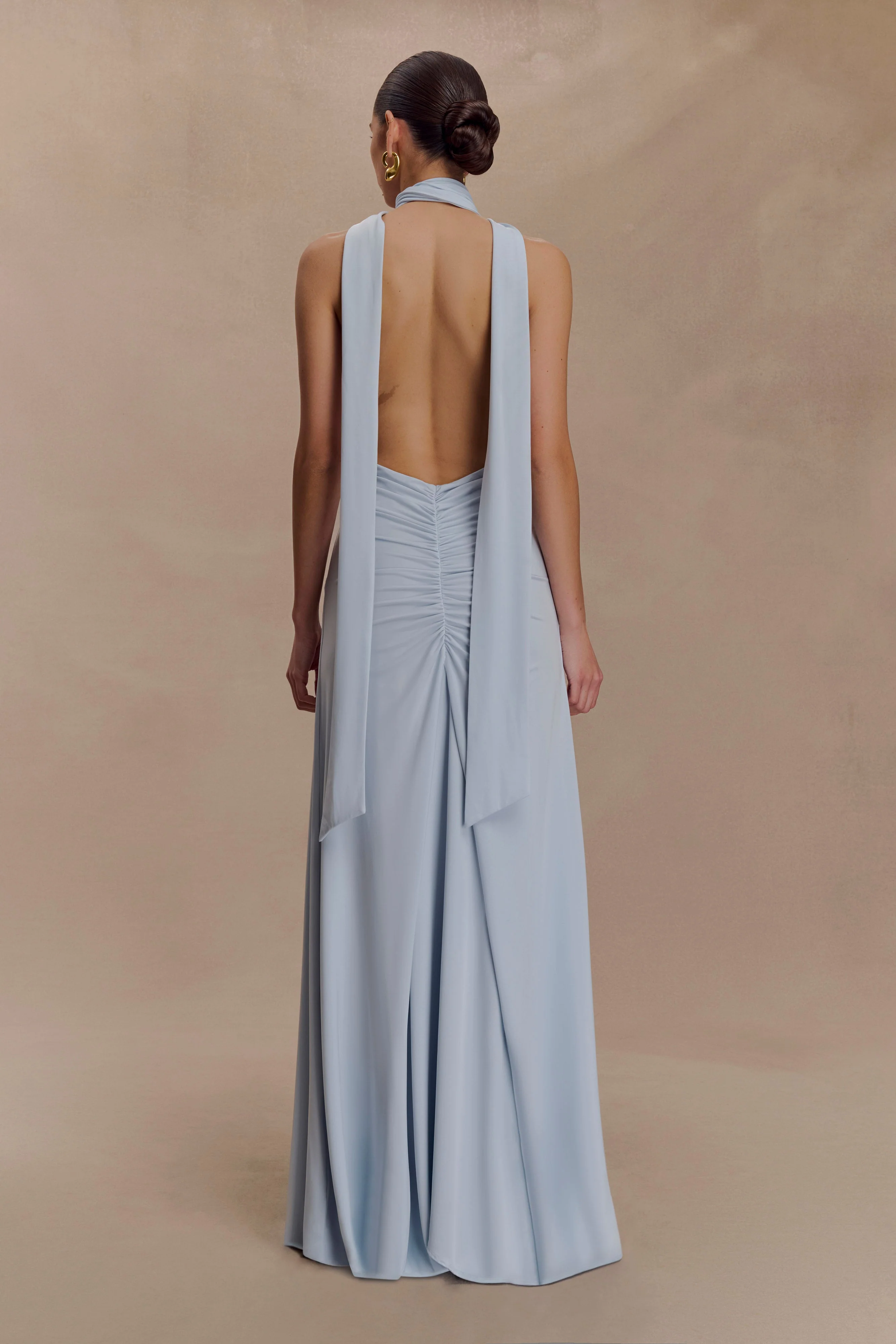 Juliet Slinky Maxi Dress With Scarf - Pale Blue - Image 2