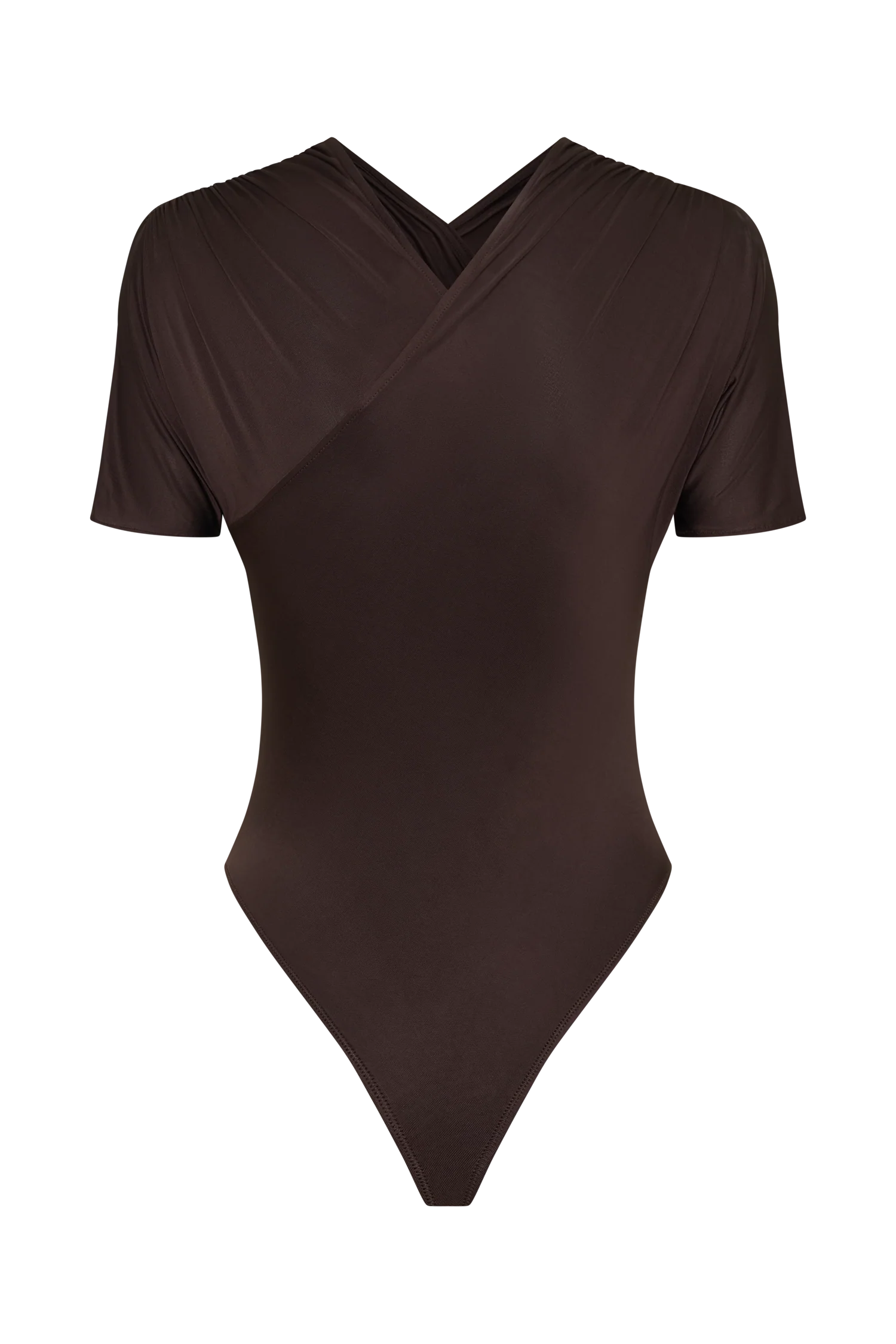 Junie Shortsleeve Cross-Over Bodysuit - Chocolate - Image 11