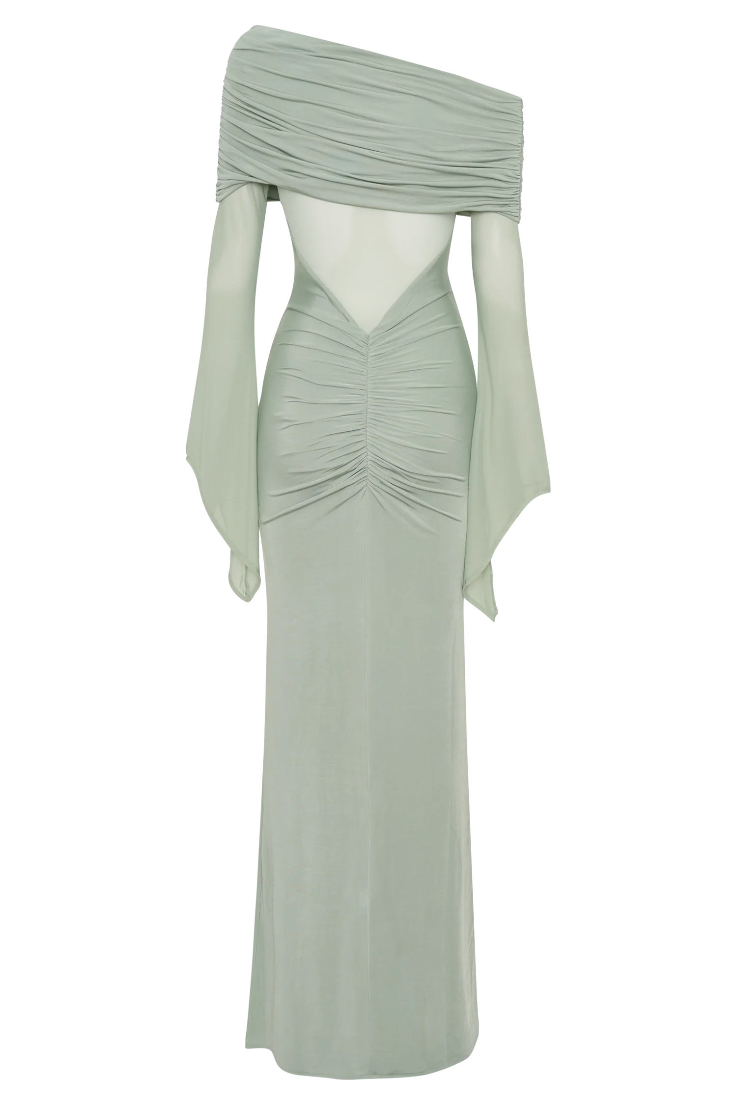 Kaitlin One Shoulder Slinky And Mesh Maxi Dress - Basil - Image 6