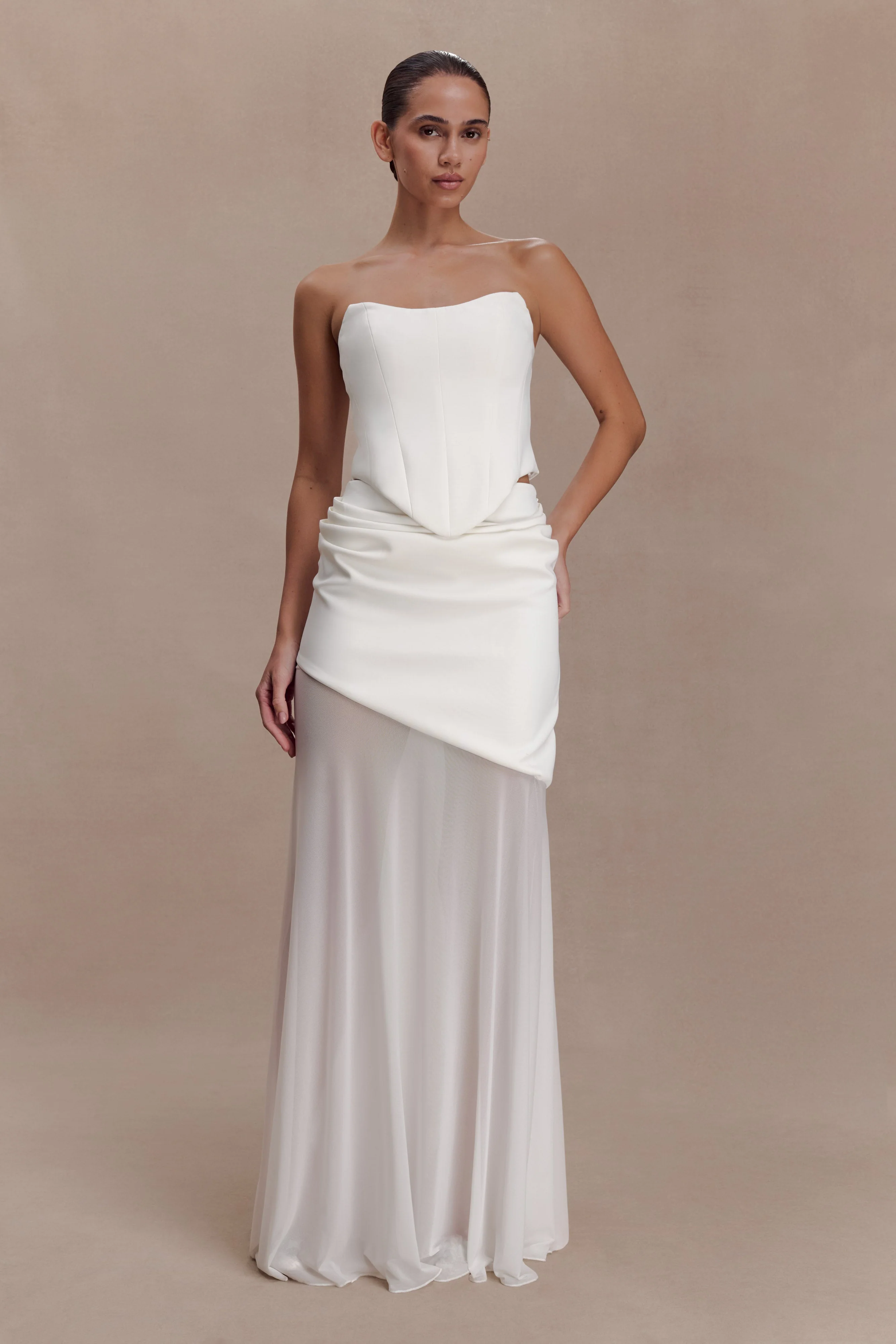 Karina Strapless Scuba Corset - White - Image 6