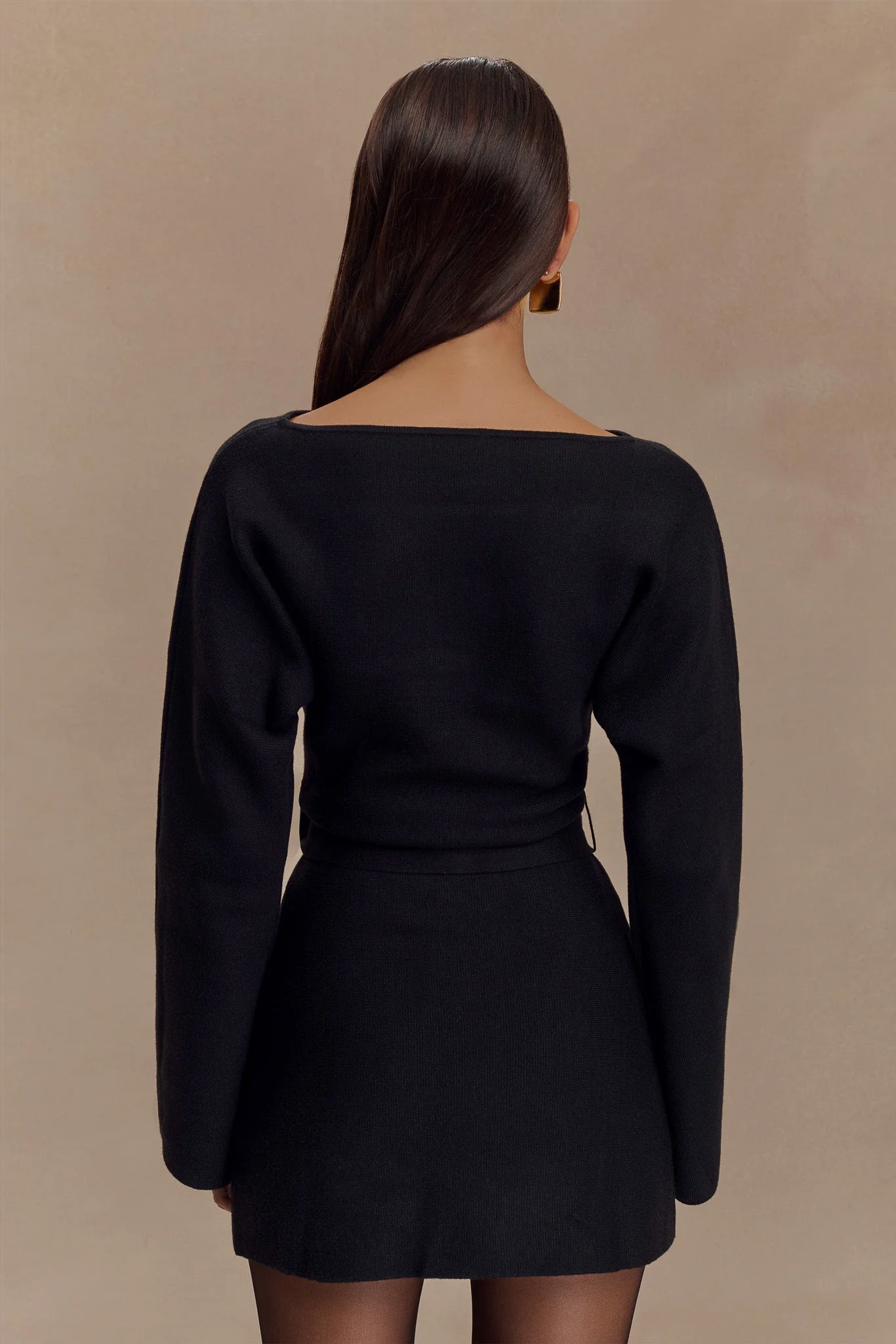 Kassie Belt Tie Knit Mini Dress - Black - Image 6