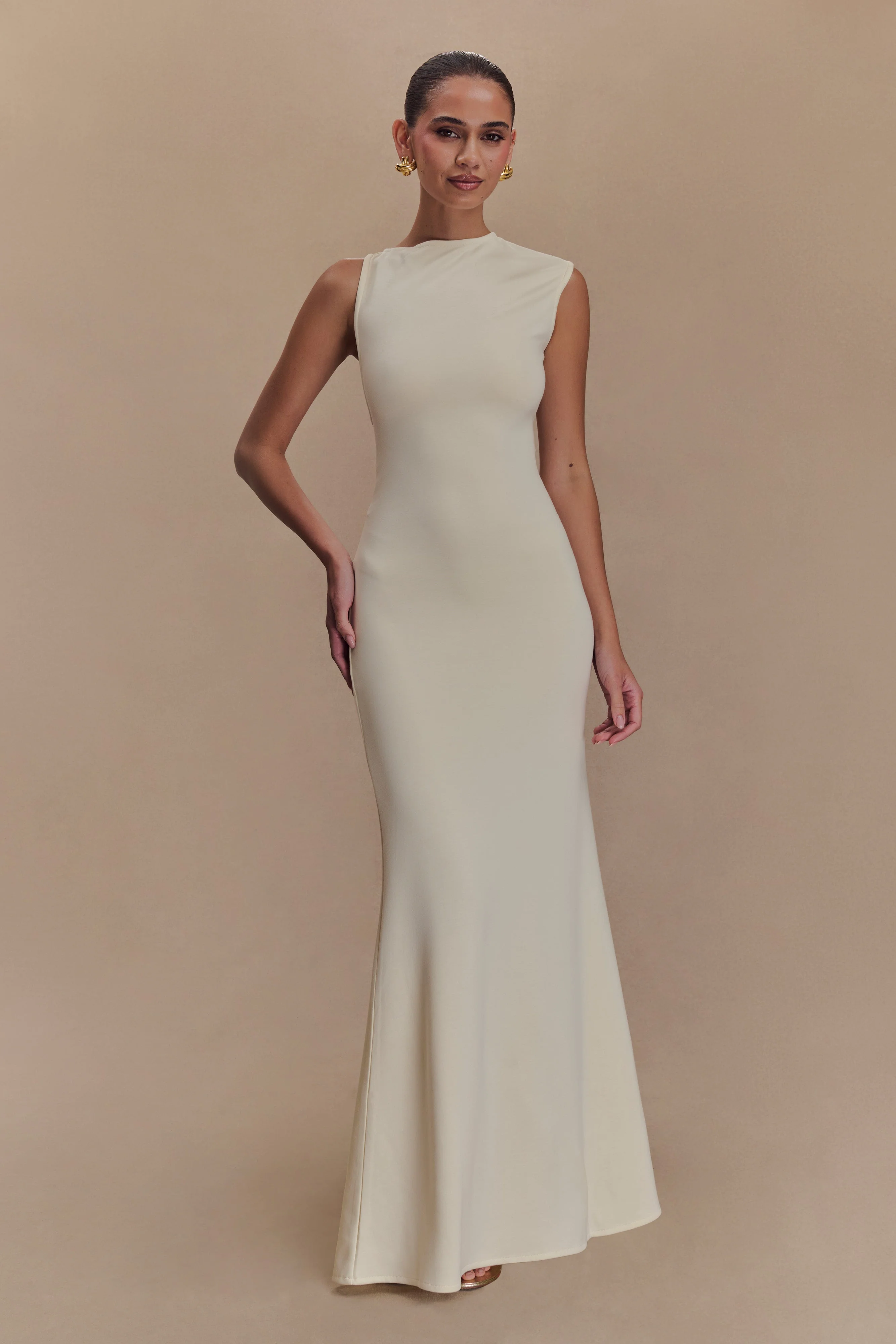 Katerina Scuba Jersey Cut Out Maxi Dress - Ivory - Image 2