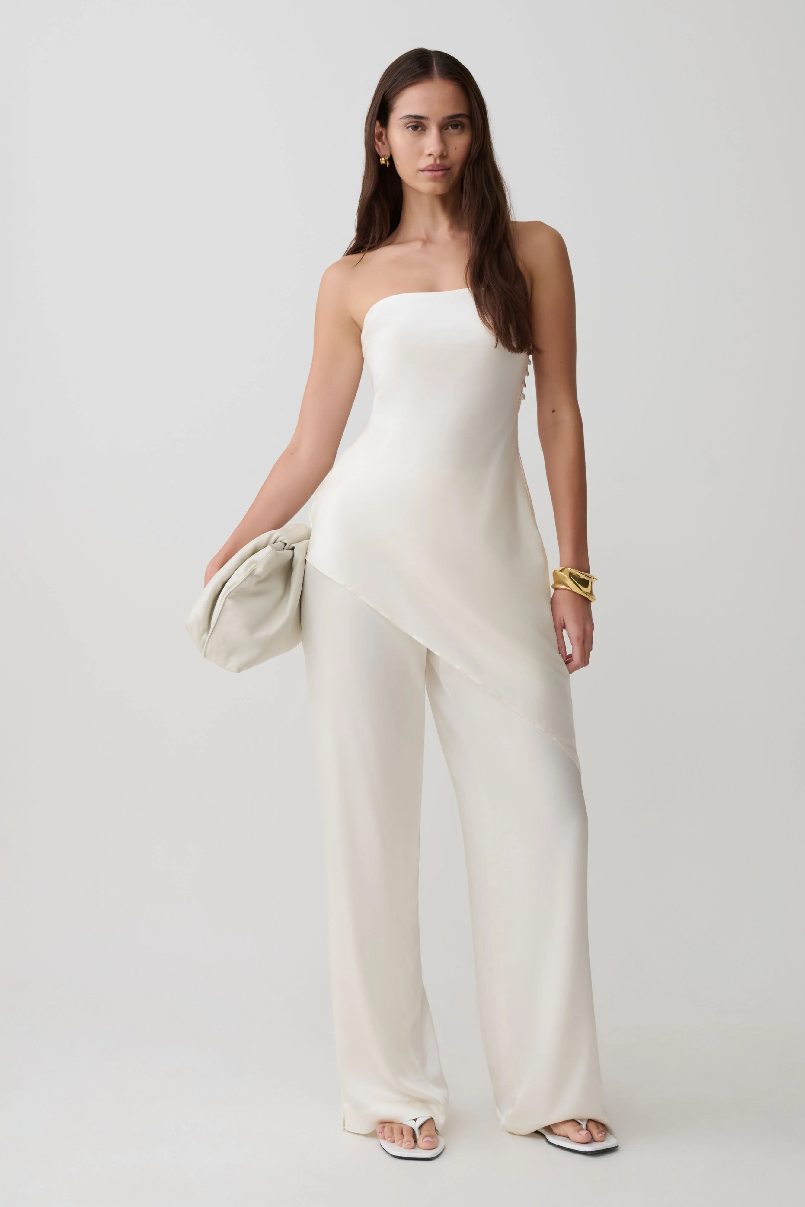 Kayla Silk Blend Strapless Asymmetric Top - Ivory - Image 8