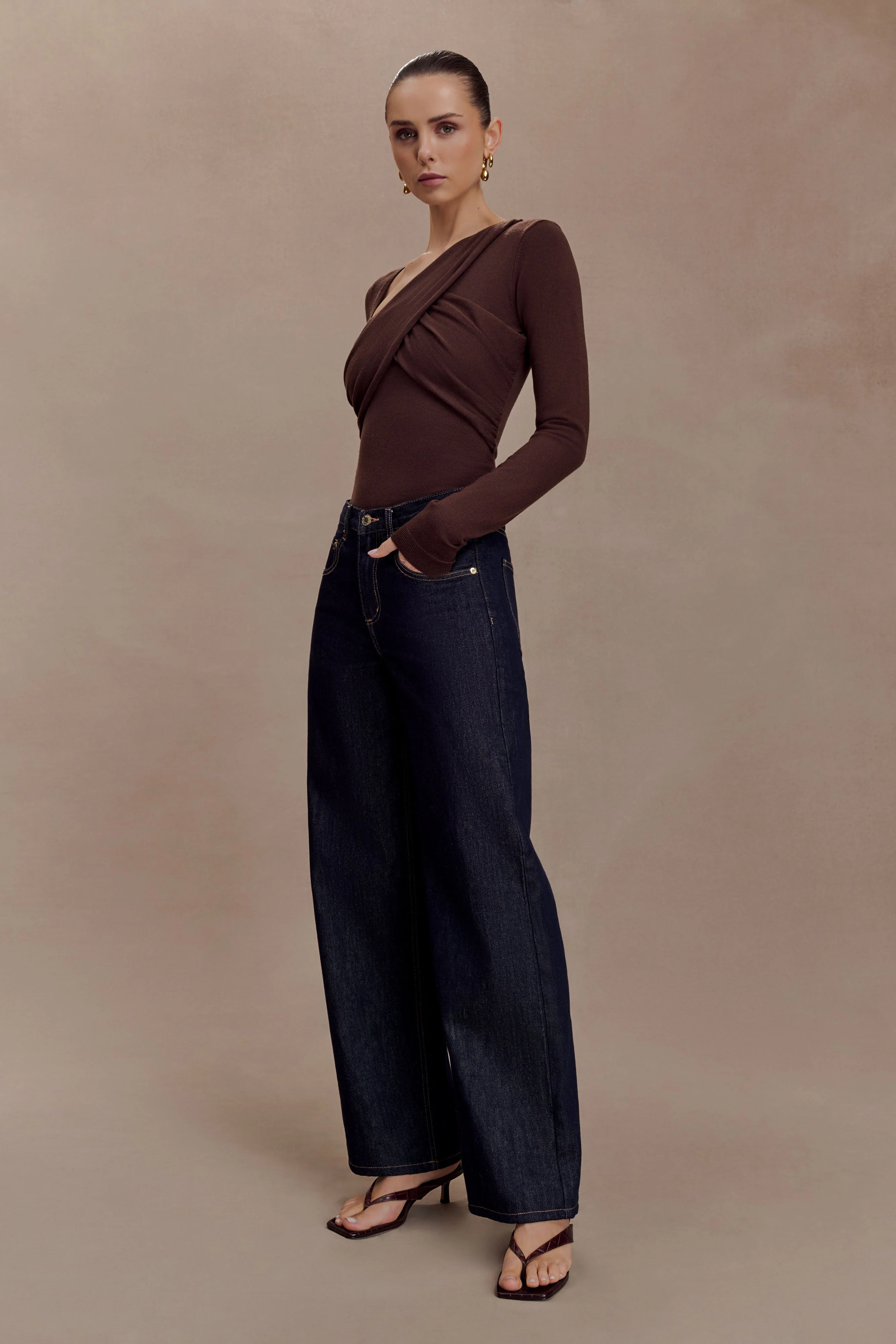 Kaylen Knit Long Sleeve Top - Dark Chocolate - Image 4