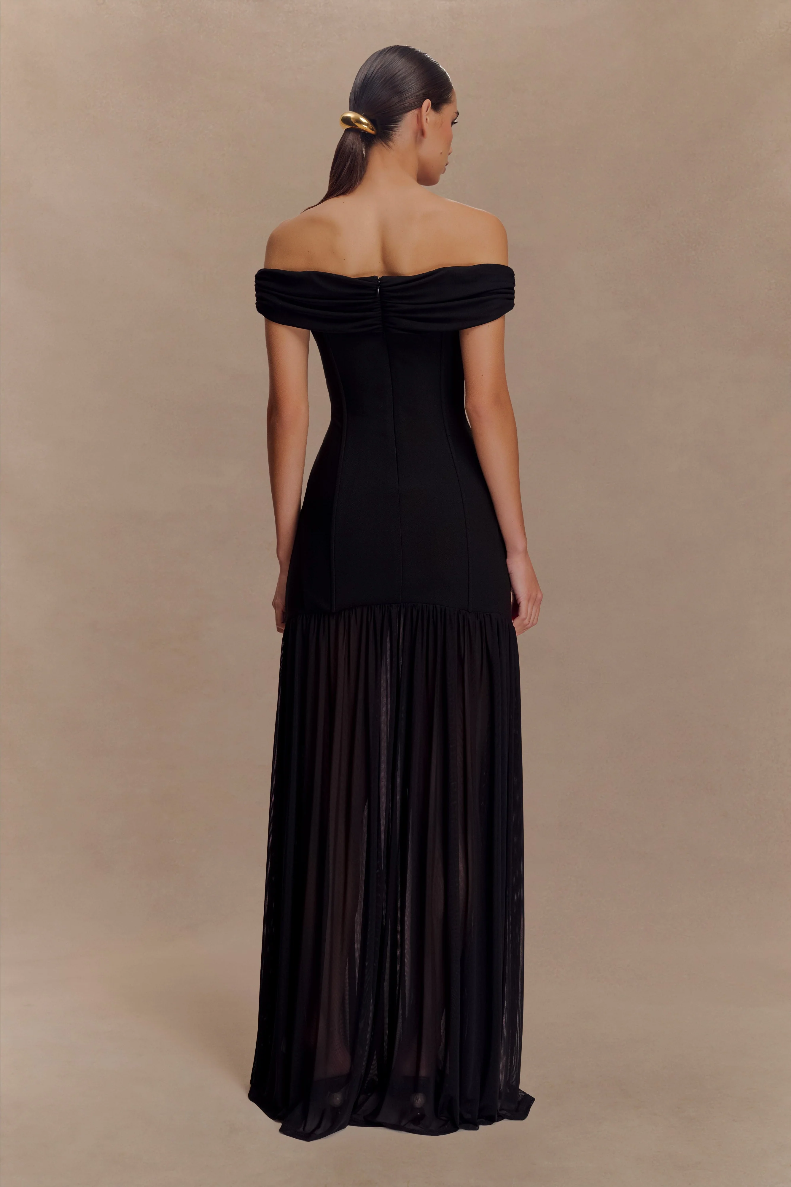 Kellie Off Shoulder Crepe Maxi Dress - Black - Image 2