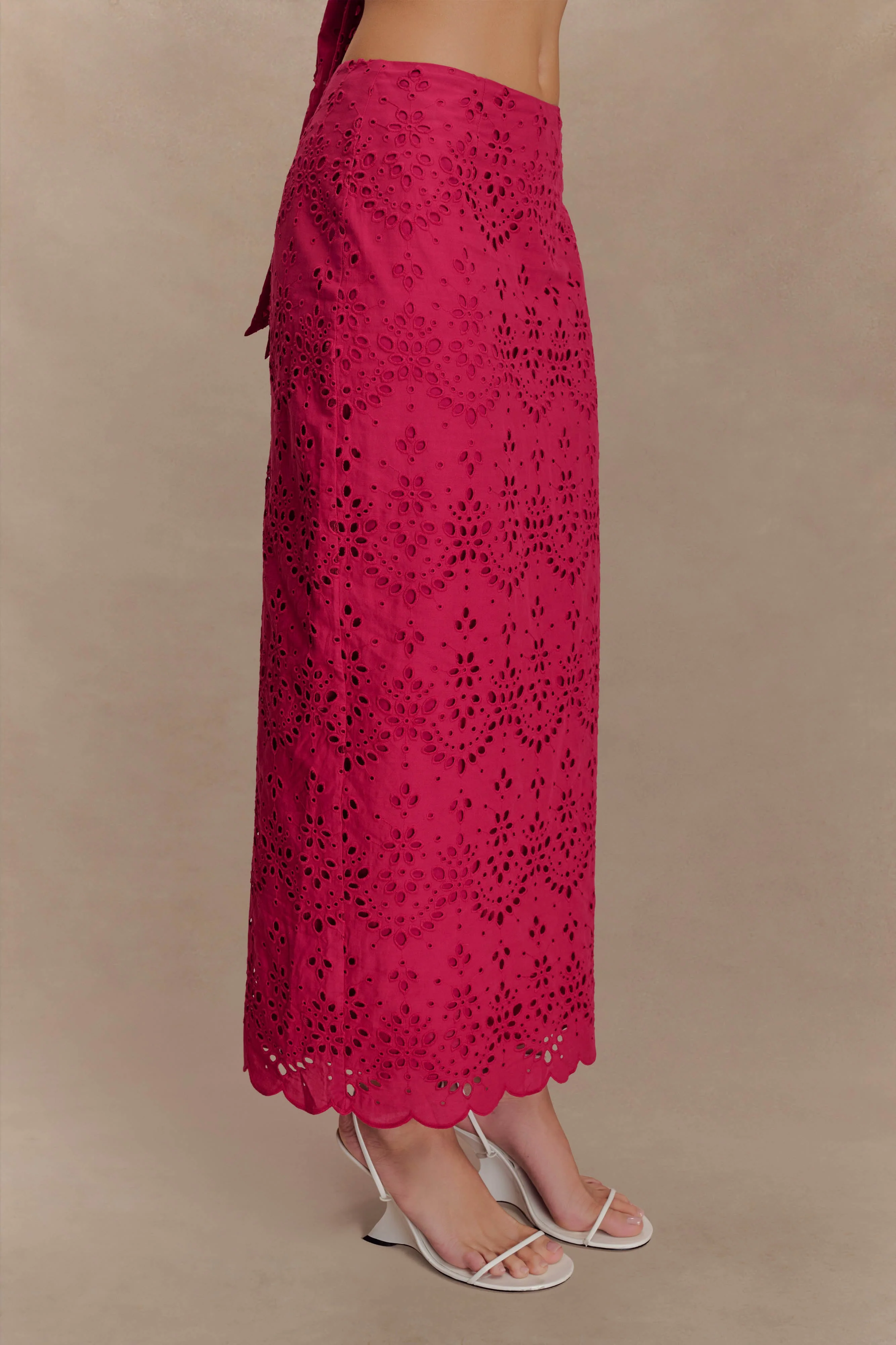 Kensley Broderie Midi Skirt - Dragonfruit - Image 4