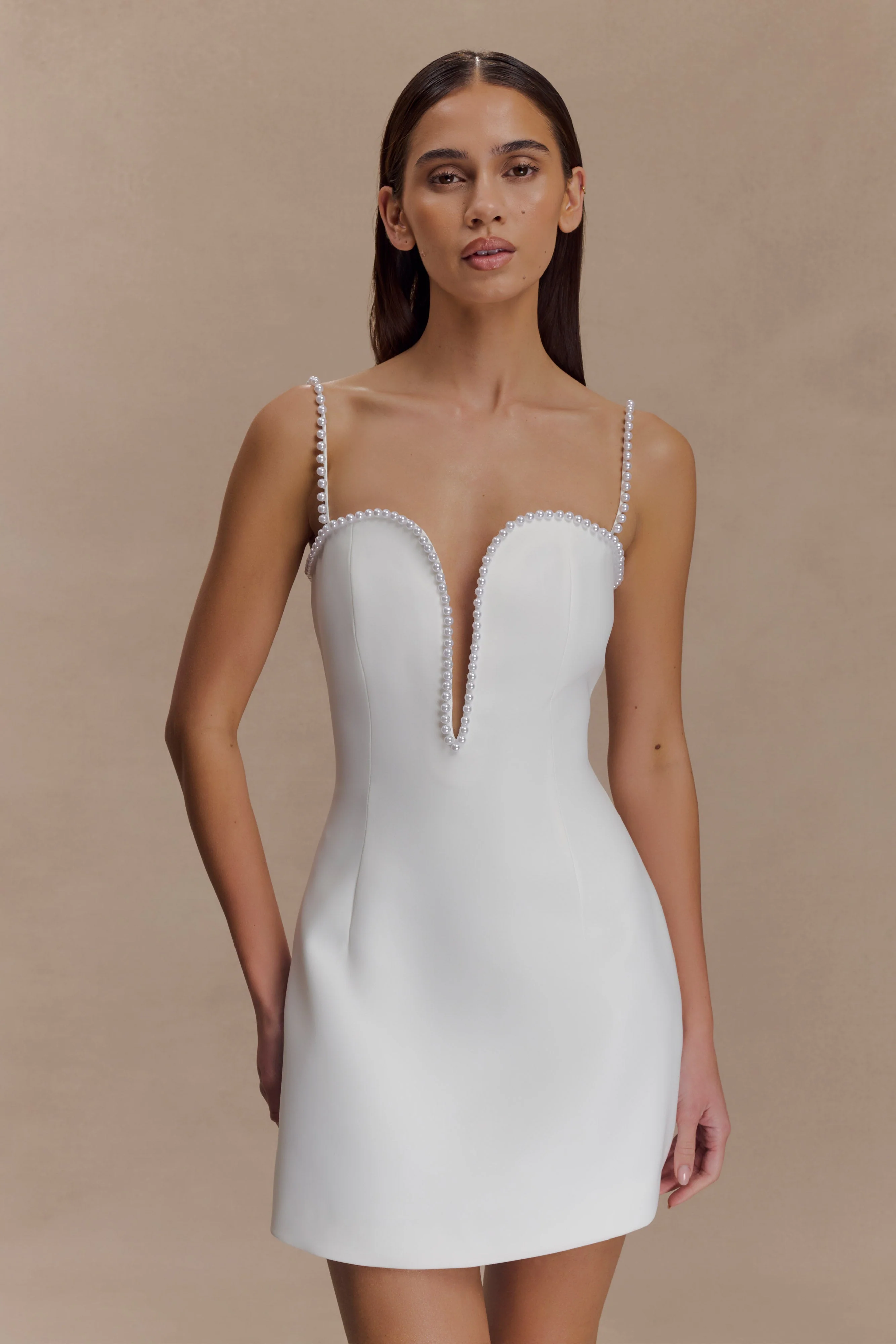 Kingsley Beaded Neckline Mini Dress - Ivory - Image 6