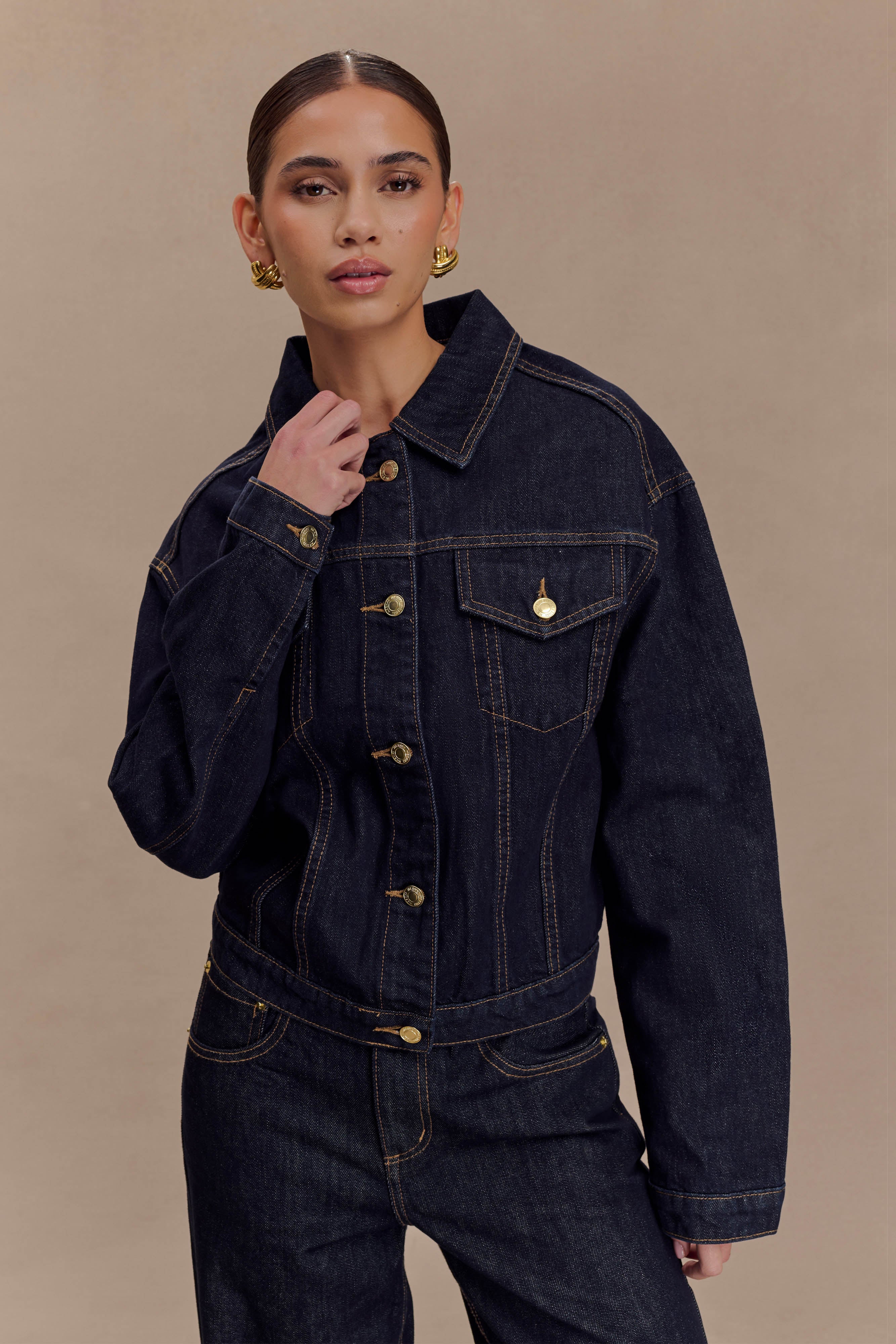 Kirra Cinched Denim Jacket - Washed Indigo Blue - Image 3