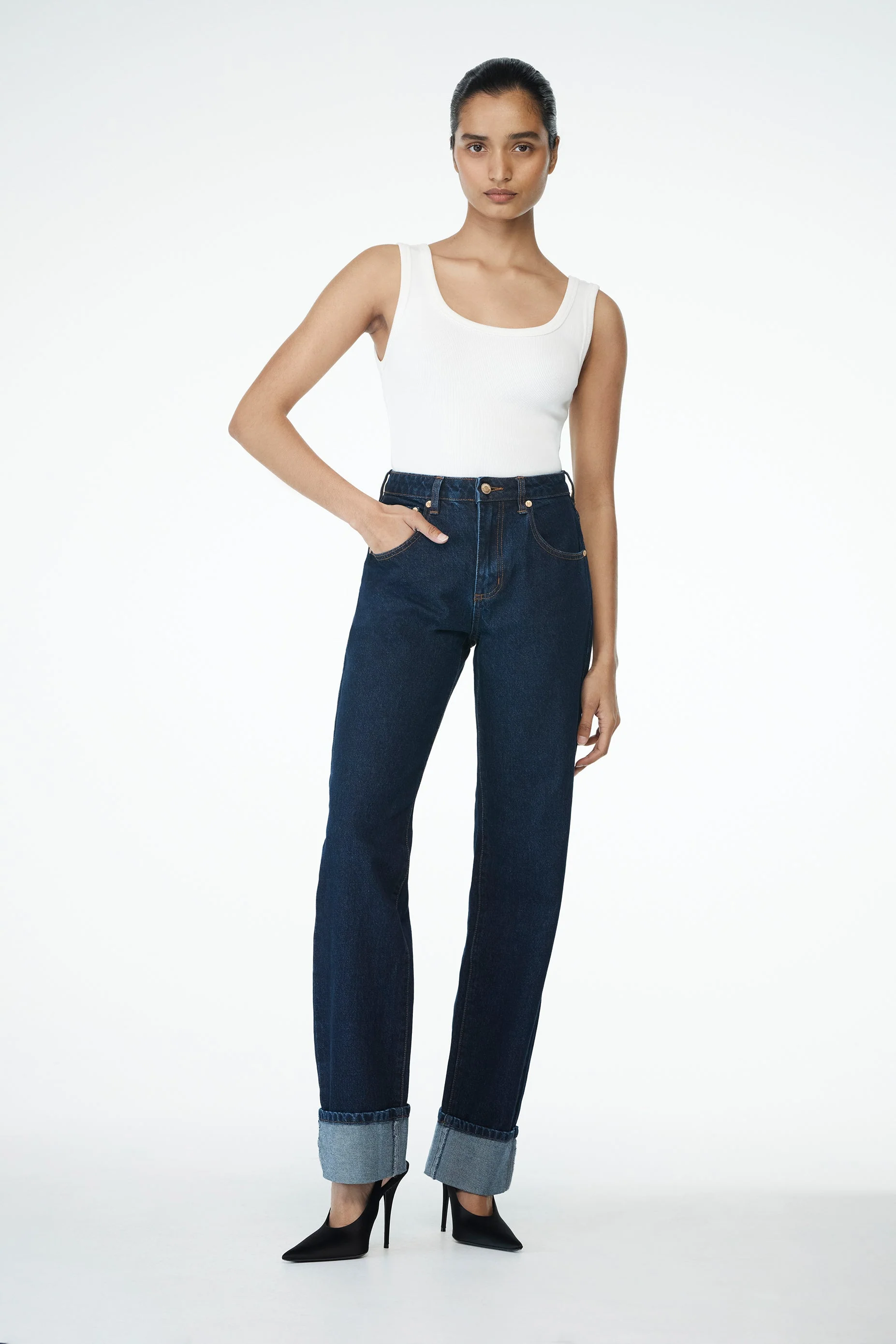 Kirralee Straight Leg Cuffed Jeans - Indigo Blue - Image 2