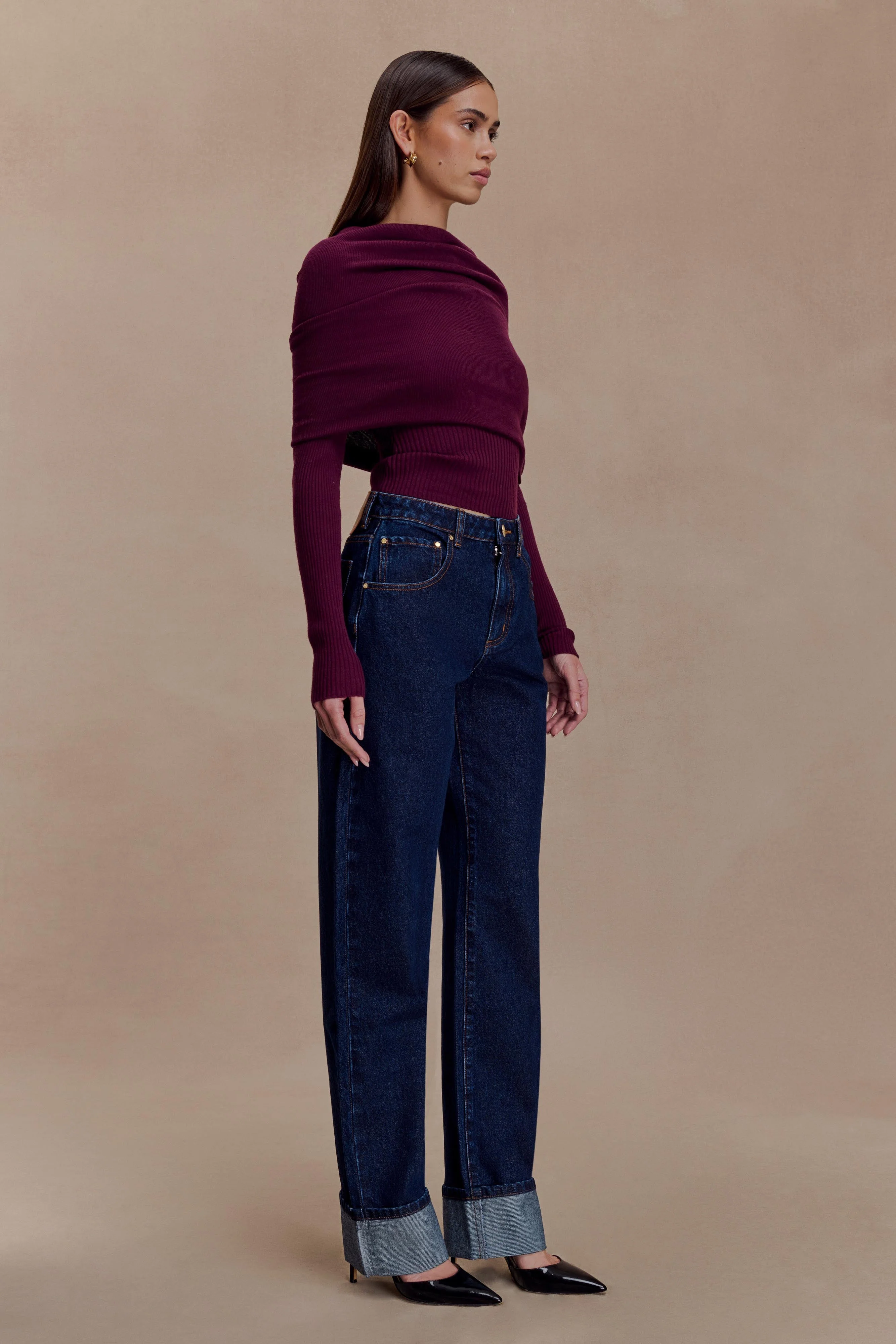 Kirralee Straight Leg Cuffed Jeans - Indigo Blue - Image 3