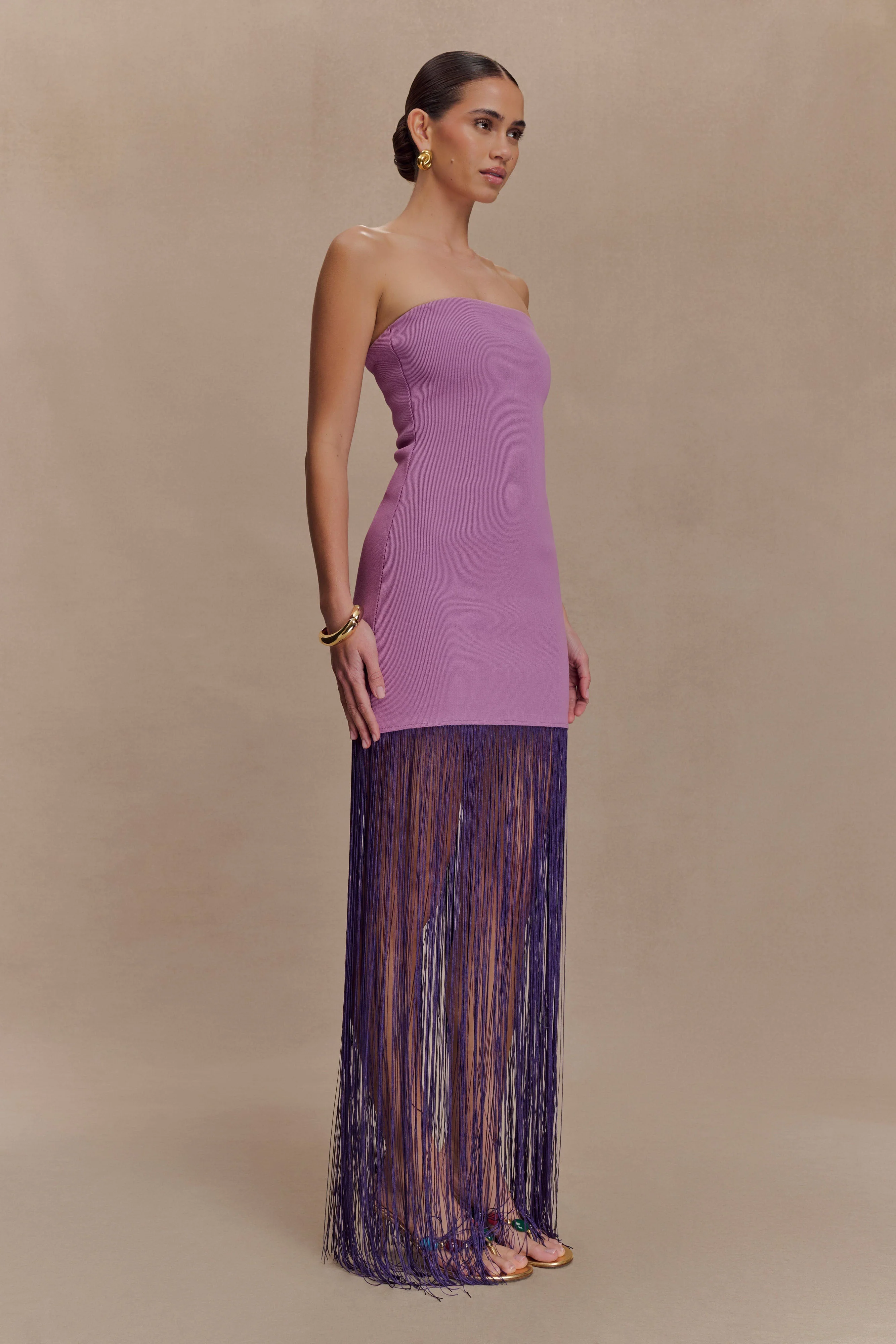 Koah Fringe Bandage Knit Maxi Dress - Purple - Image 7
