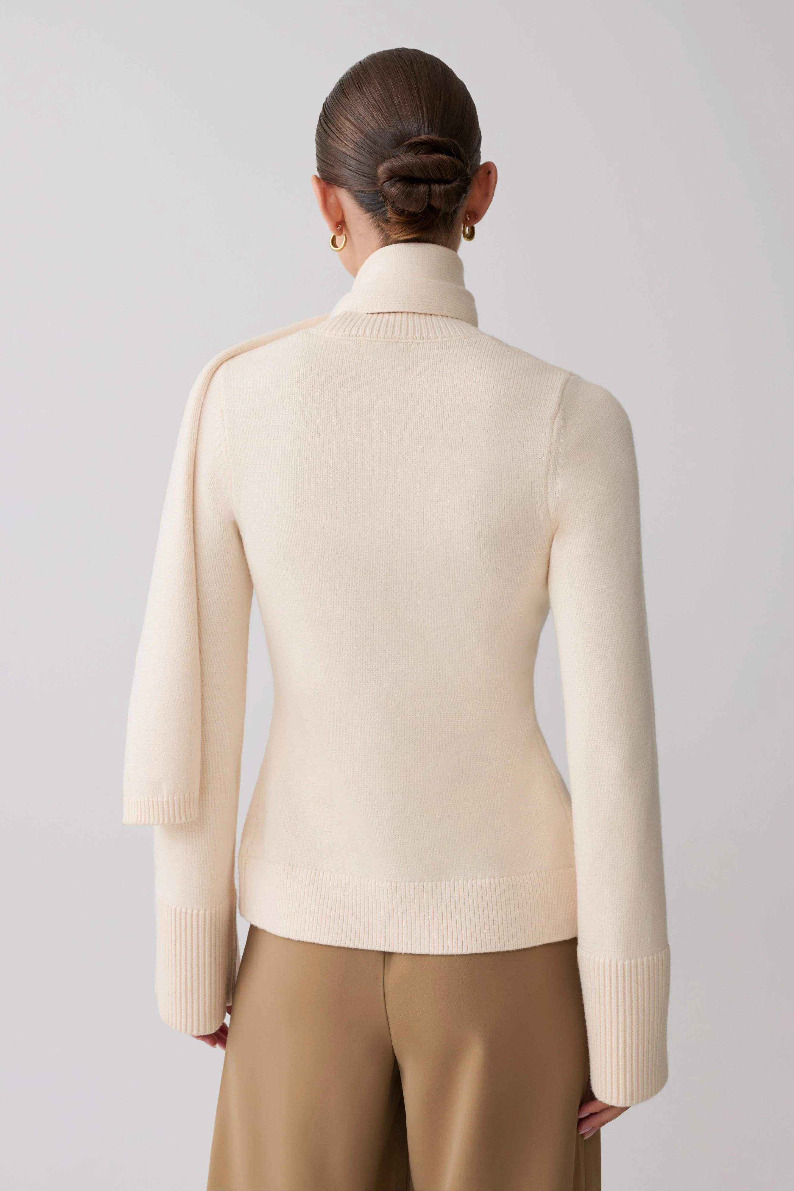 Lara Knit Cardigan With Scarf - Ivory - Image 2