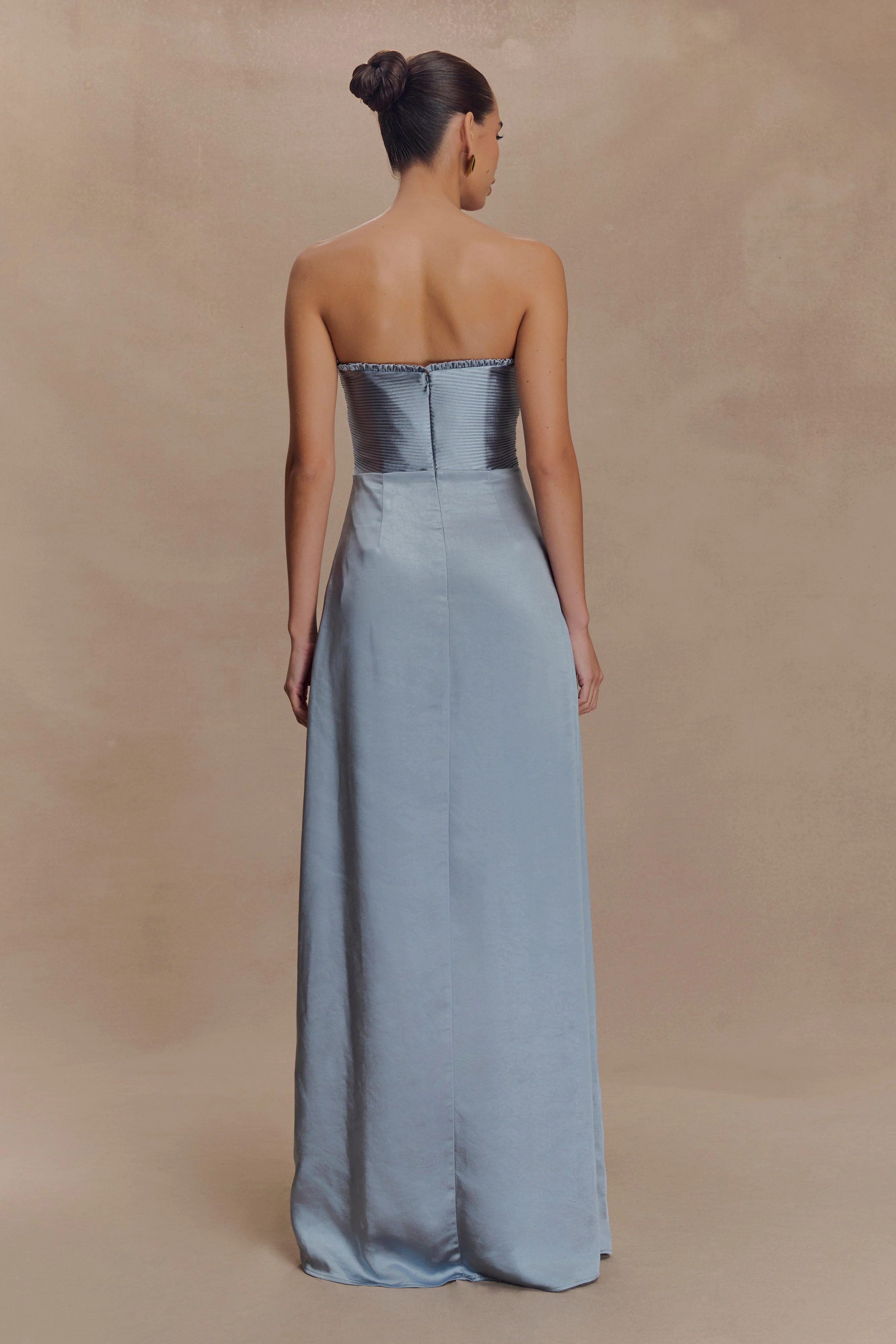 Larissa Satin Maxi Dress With Ruched Petals - Frosted Blue - Image 2