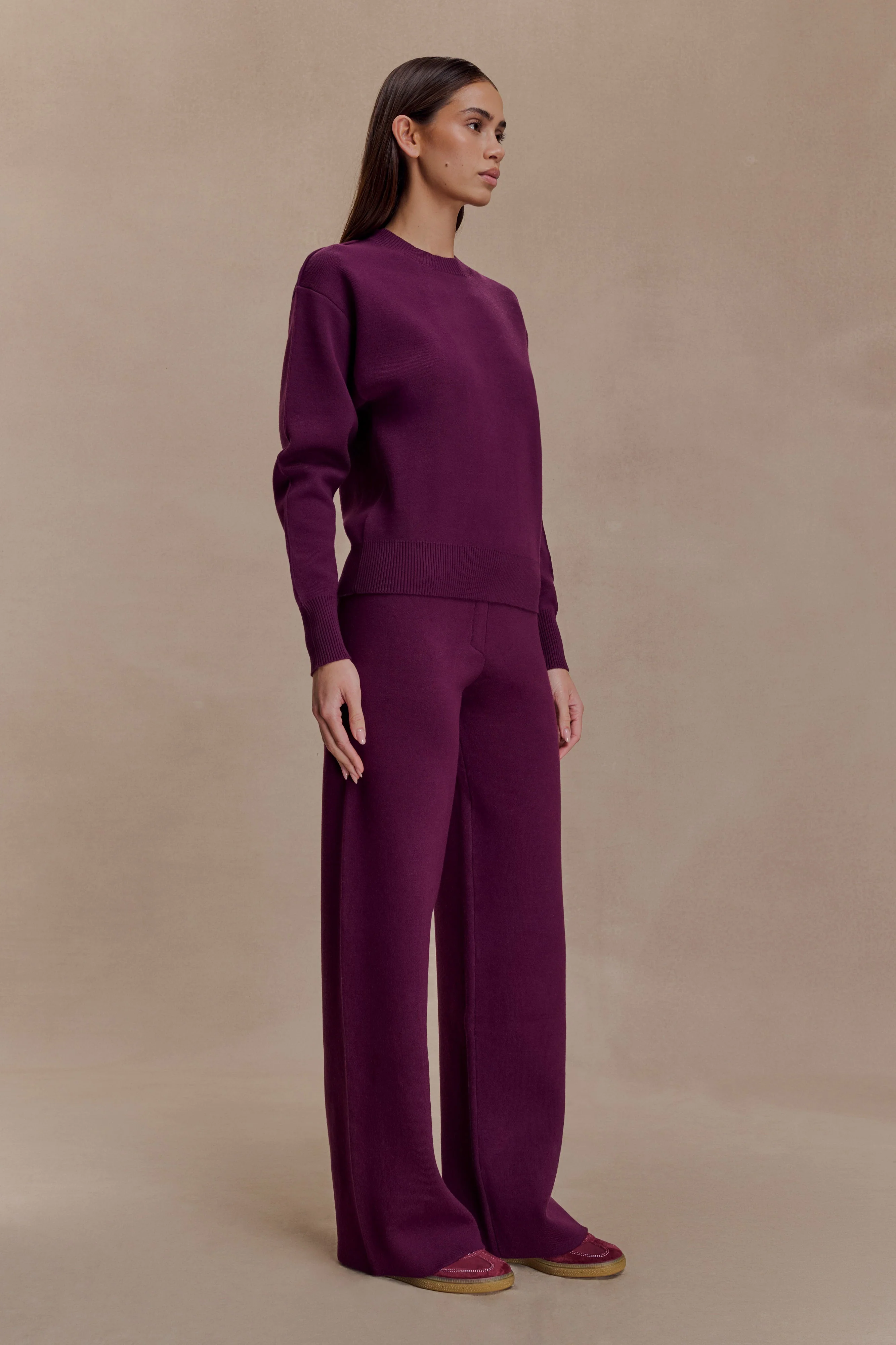 Lauren Knit Trouser - Plum - Image 3