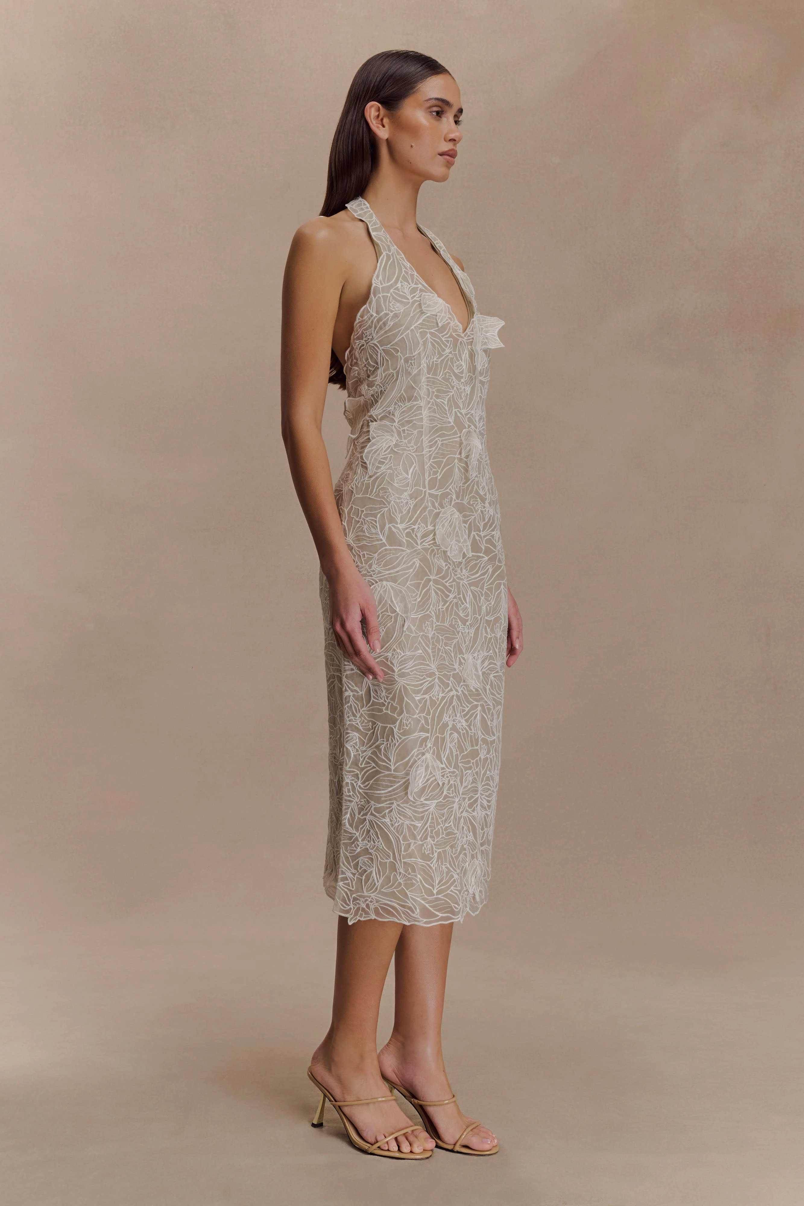 Lenore Silk Lace Halter Midi Dress - Ivory - Image 6