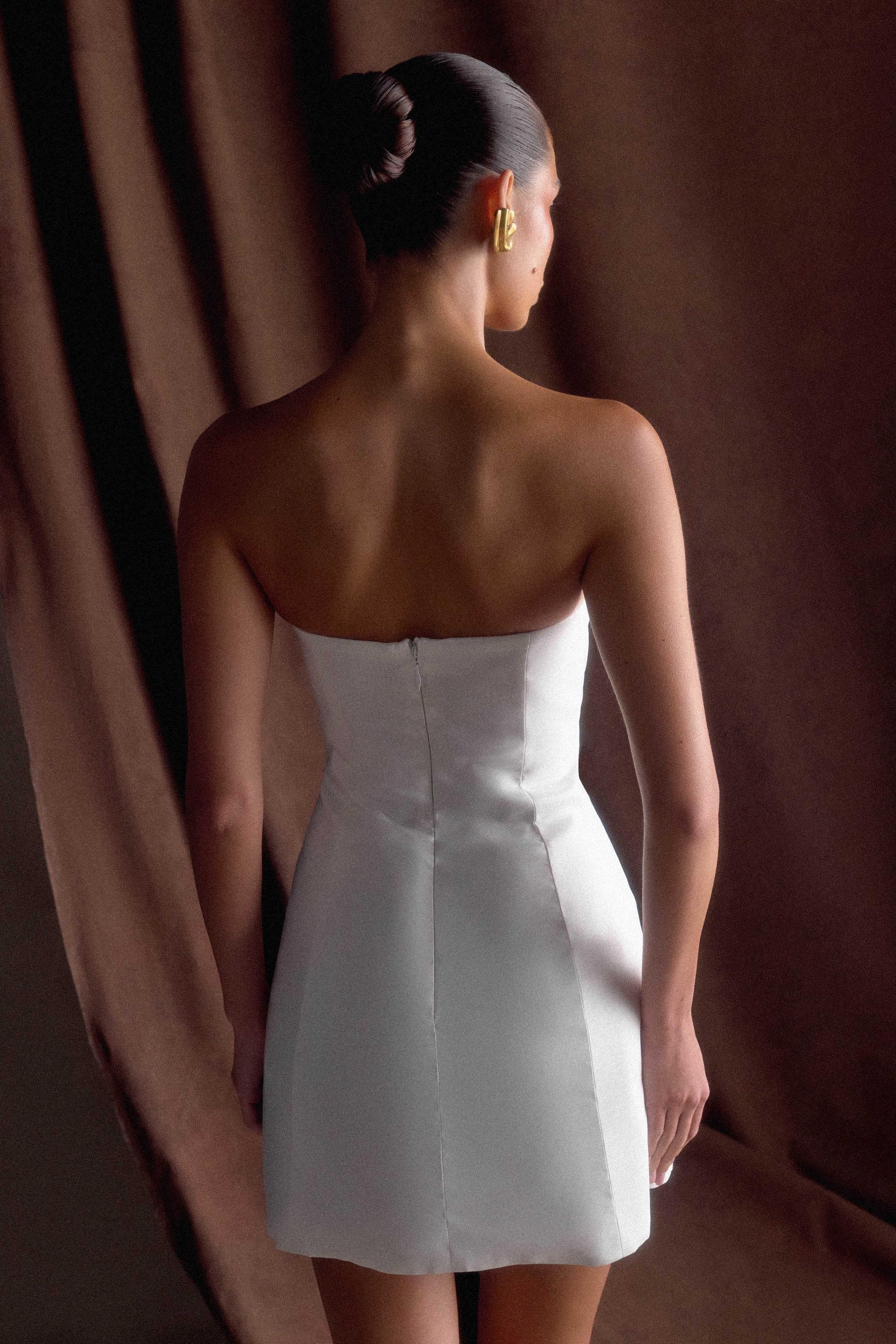 Leslie Gathered Taffeta Mini Dress - White - Image 2