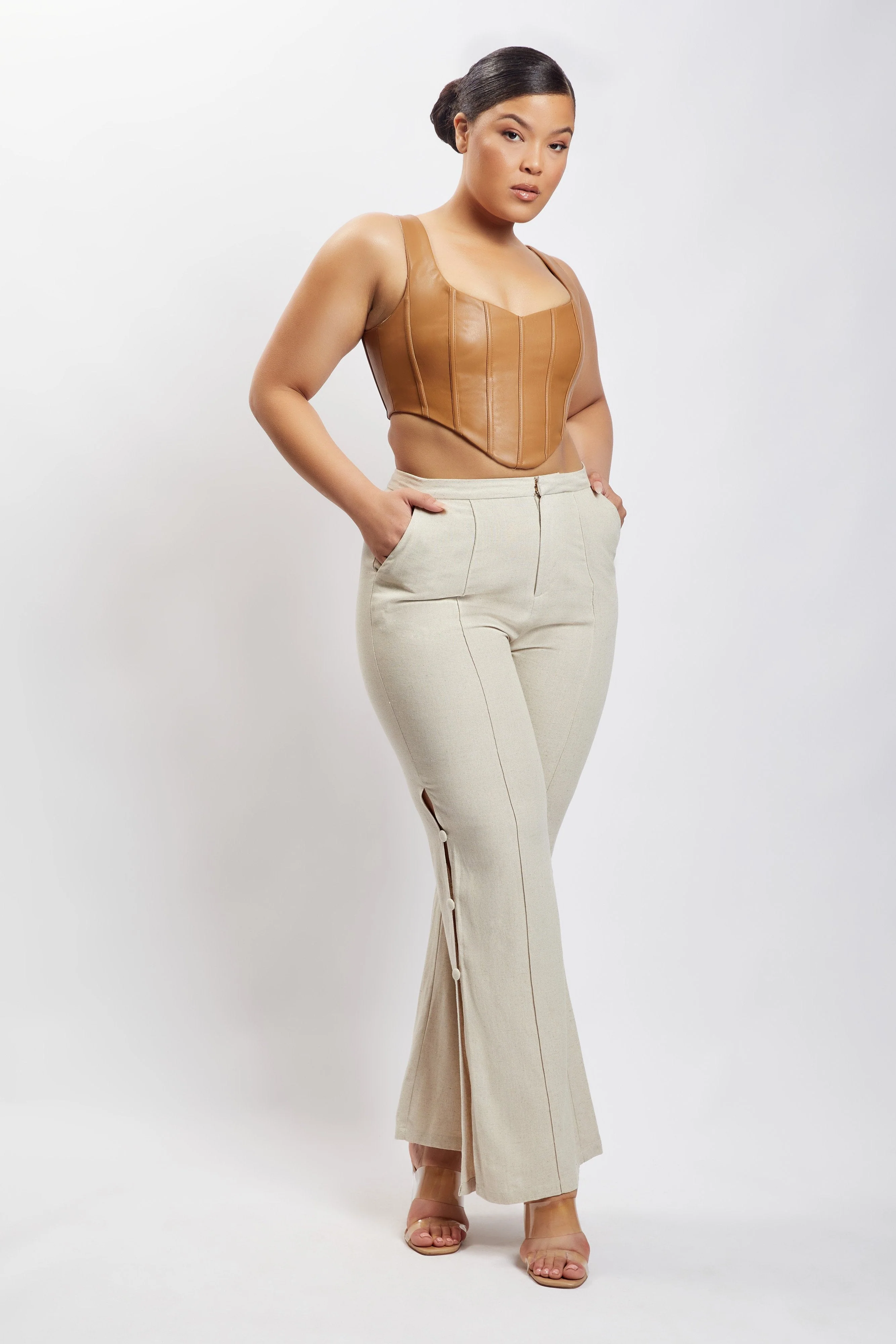 Lexi Linen Cut Out Side Pants - Natural - Image 6