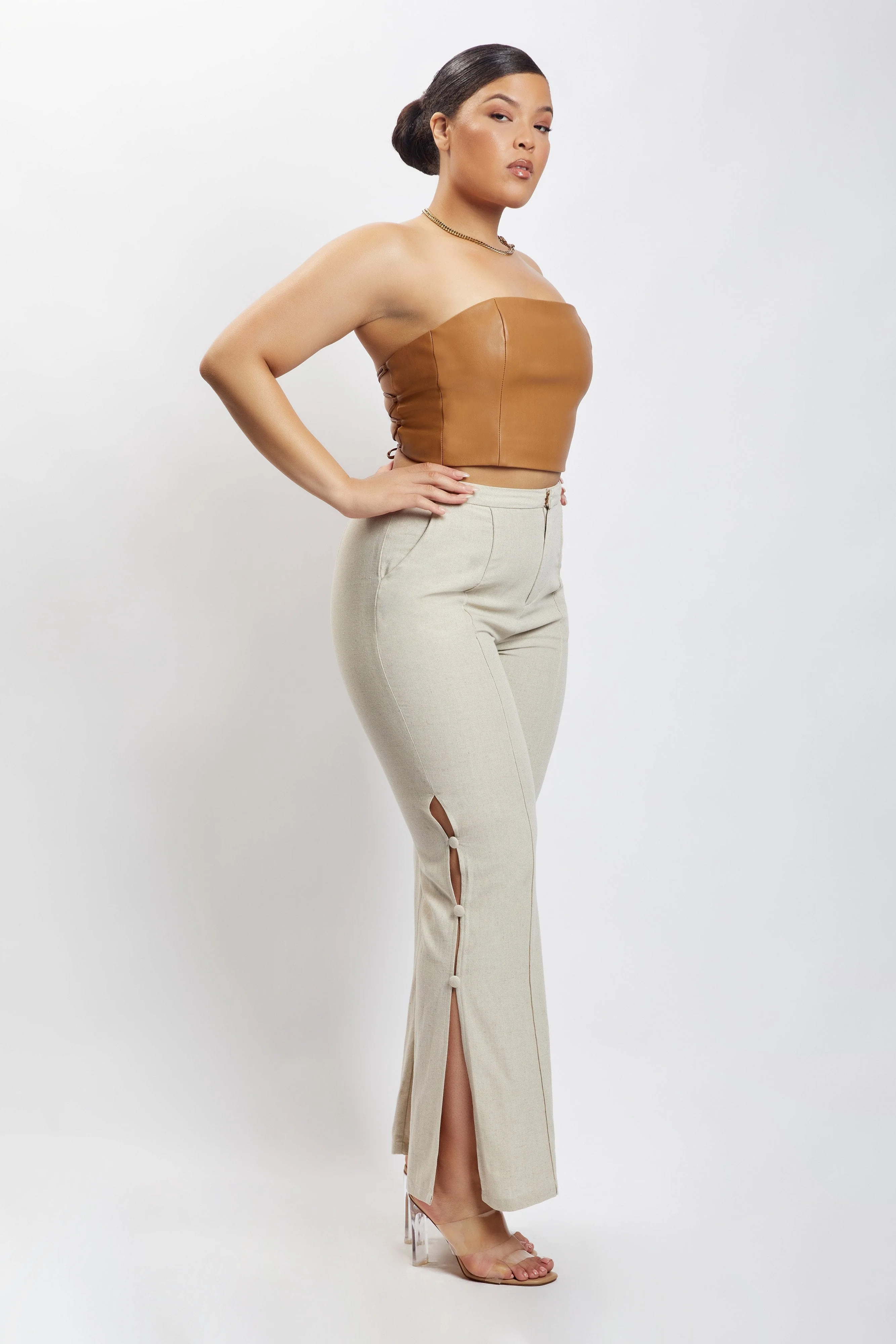 Lexi Linen Cut Out Side Pants - Natural - Image 8
