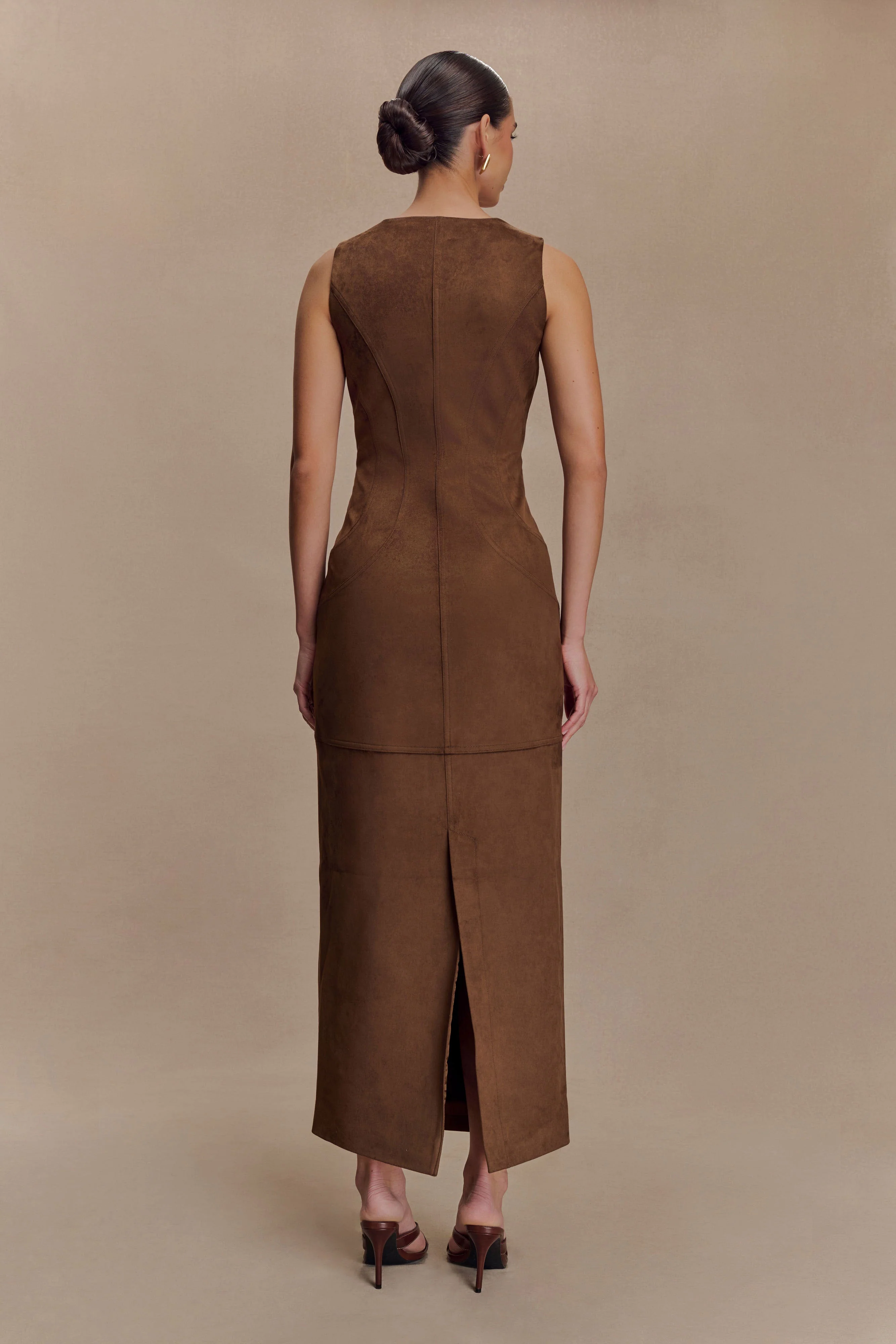 Liam Faux Suede Maxi Dress - Dark Chocolate - Image 2