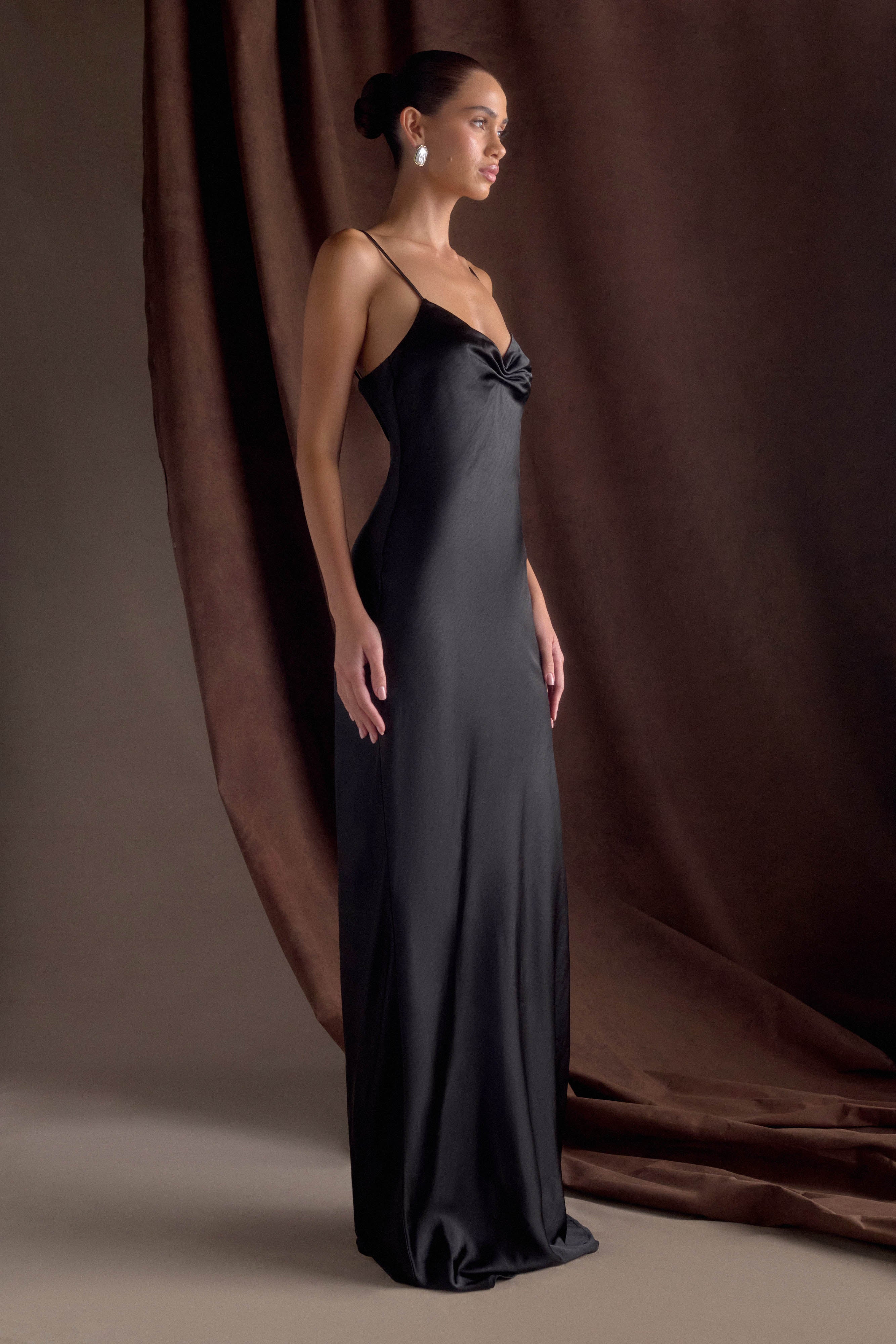 Lilly Sweetheart Satin Maxi Dress - Black - Image 9