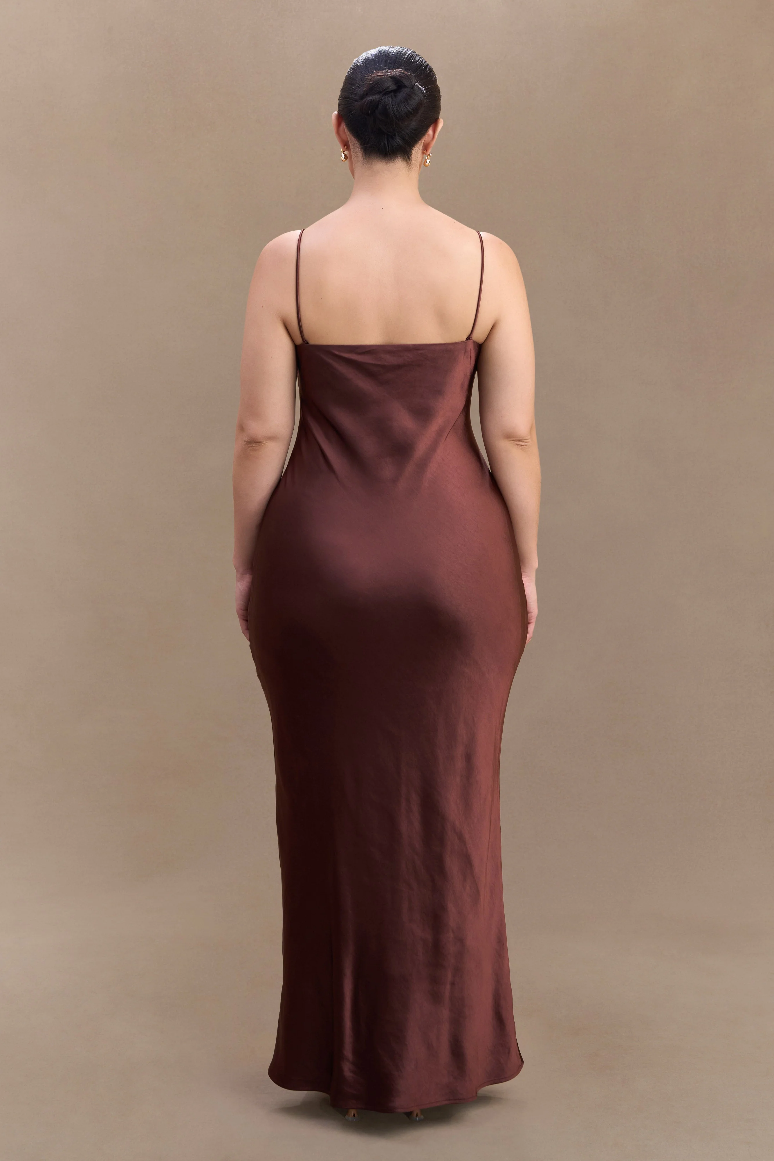 Lilly Sweetheart Satin Maxi Dress - Dark Chocolate - Image 6