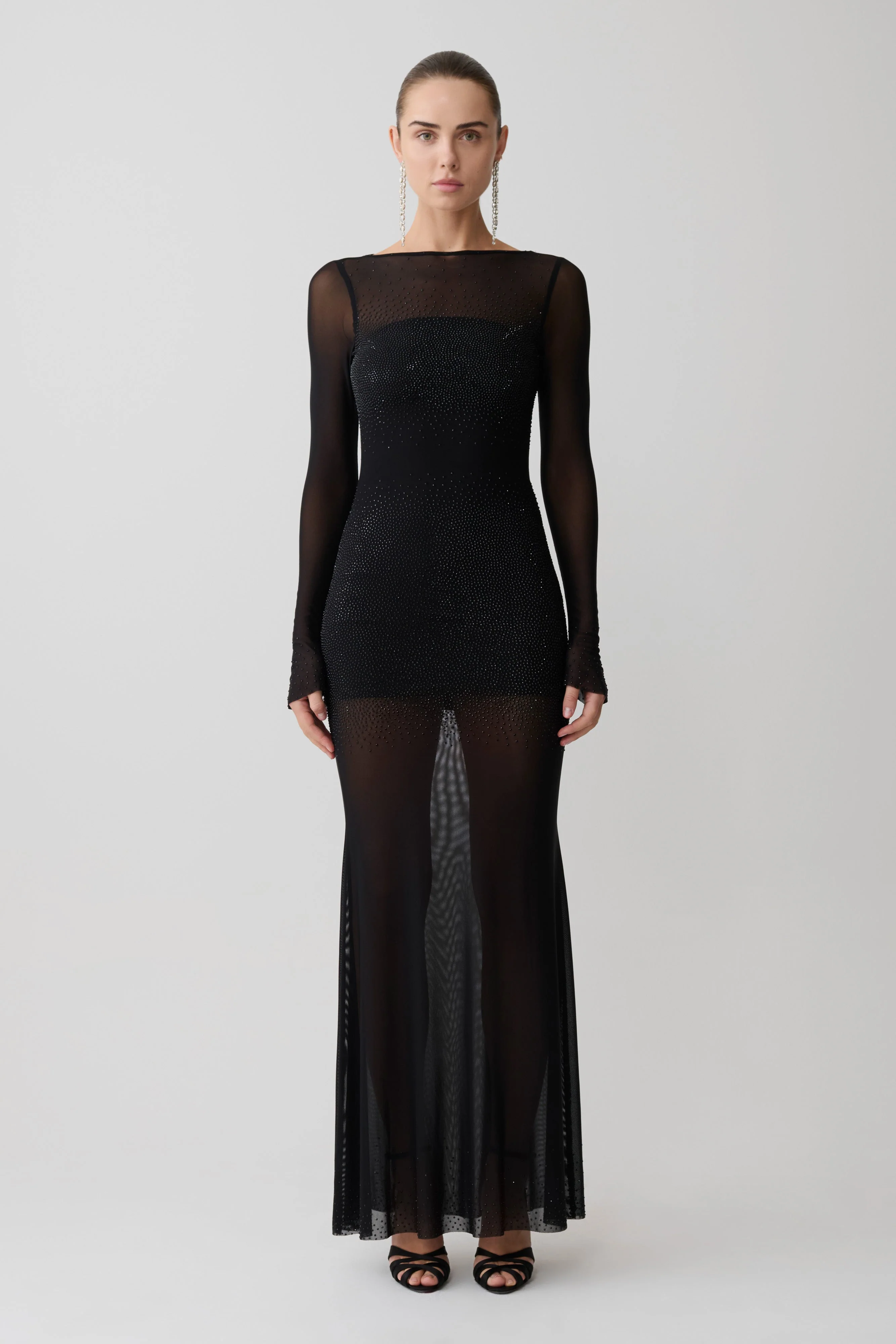 Lior Mesh Maxi Dress With Hotfix - Black - Image 4