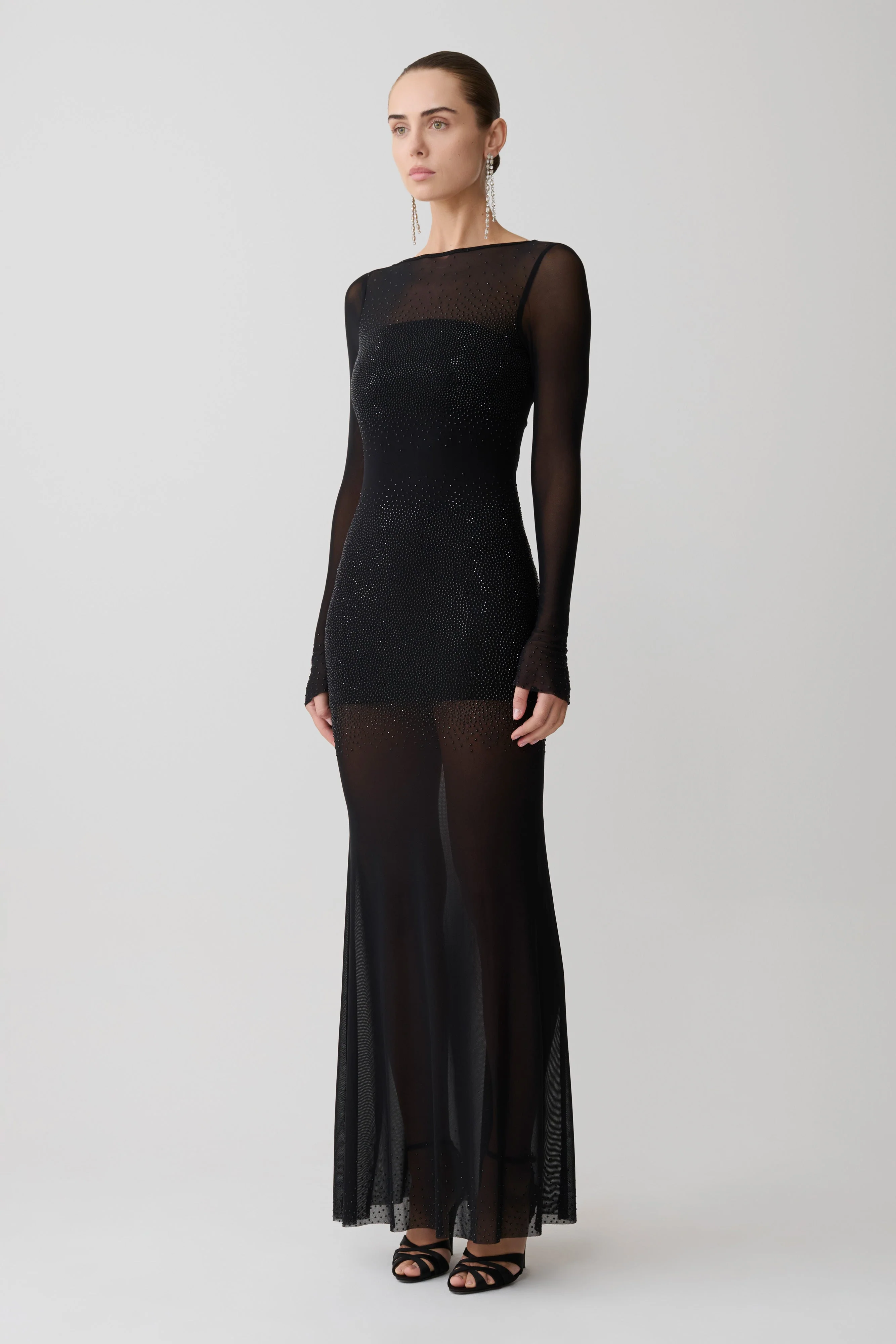 Lior Mesh Maxi Dress With Hotfix - Black - Image 6