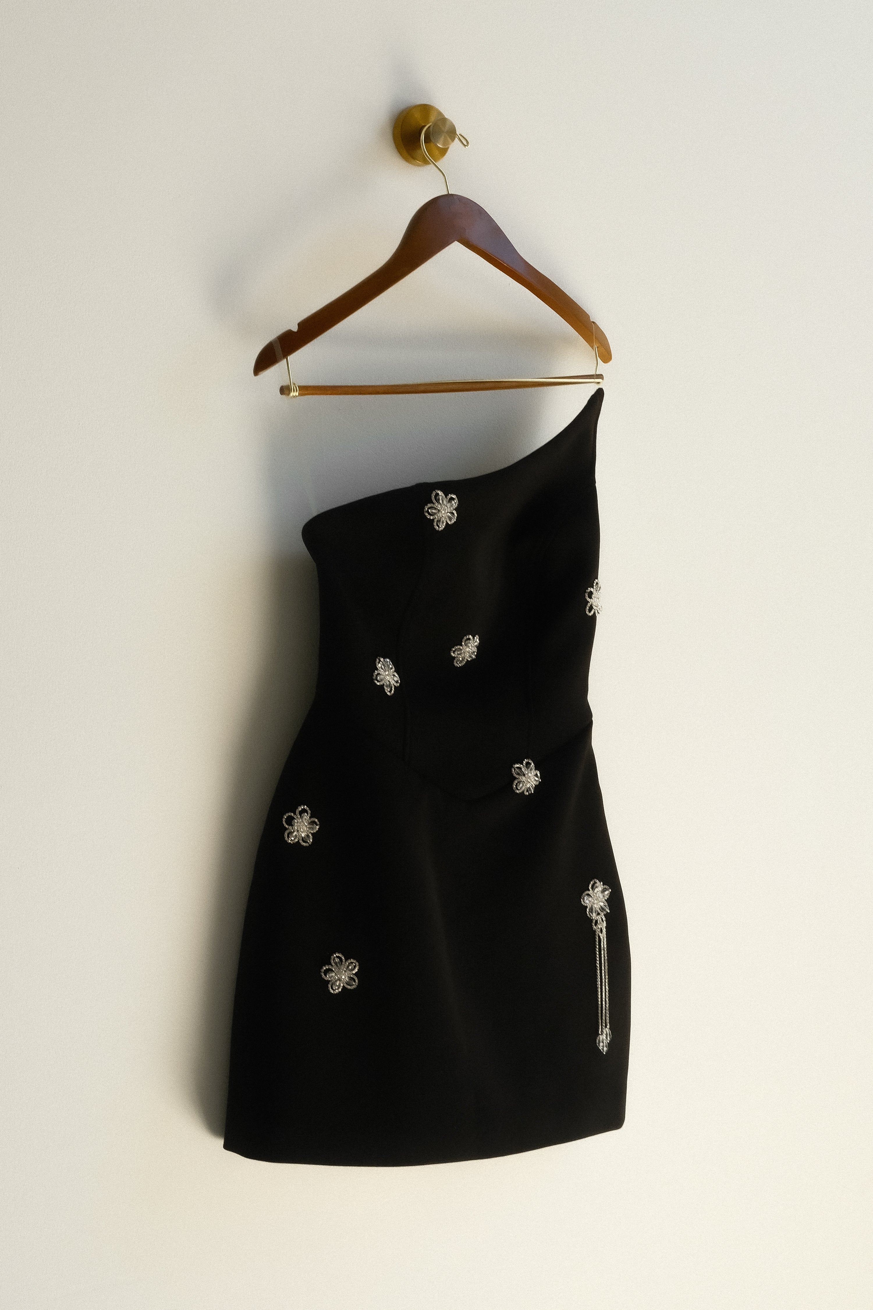 Liva Strapless Diamante Floral Trim Mini Dress - Black - Image 11