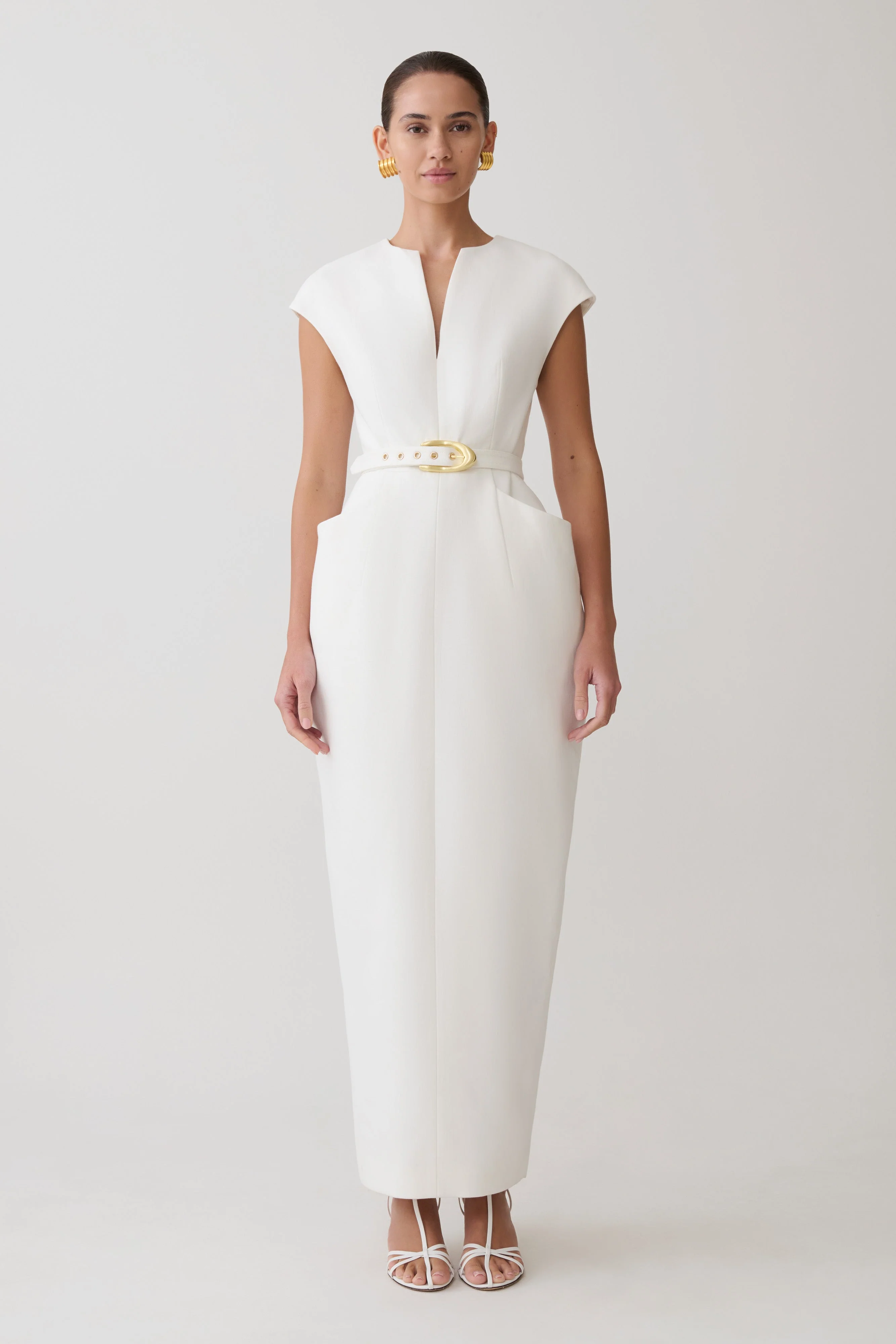 Livia V Neck Linen Maxi Dress - White - Image 2